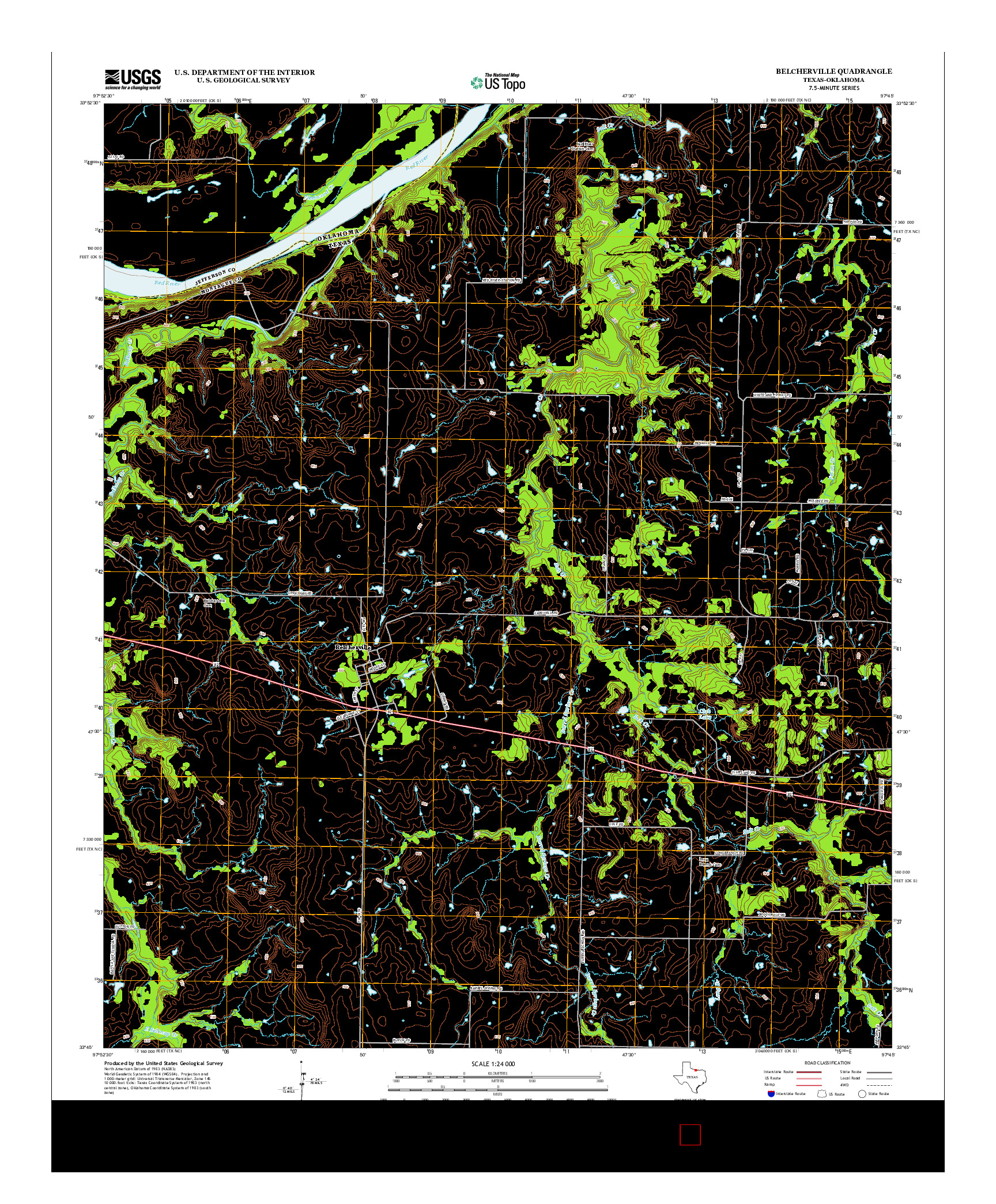 USGS US TOPO 7.5-MINUTE MAP FOR BELCHERVILLE, TX-OK 2013