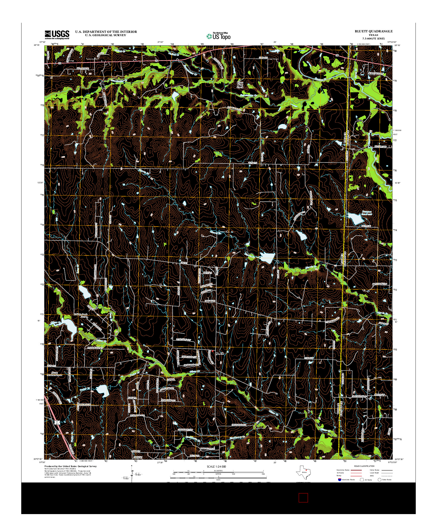 USGS US TOPO 7.5-MINUTE MAP FOR BLUETT, TX 2013