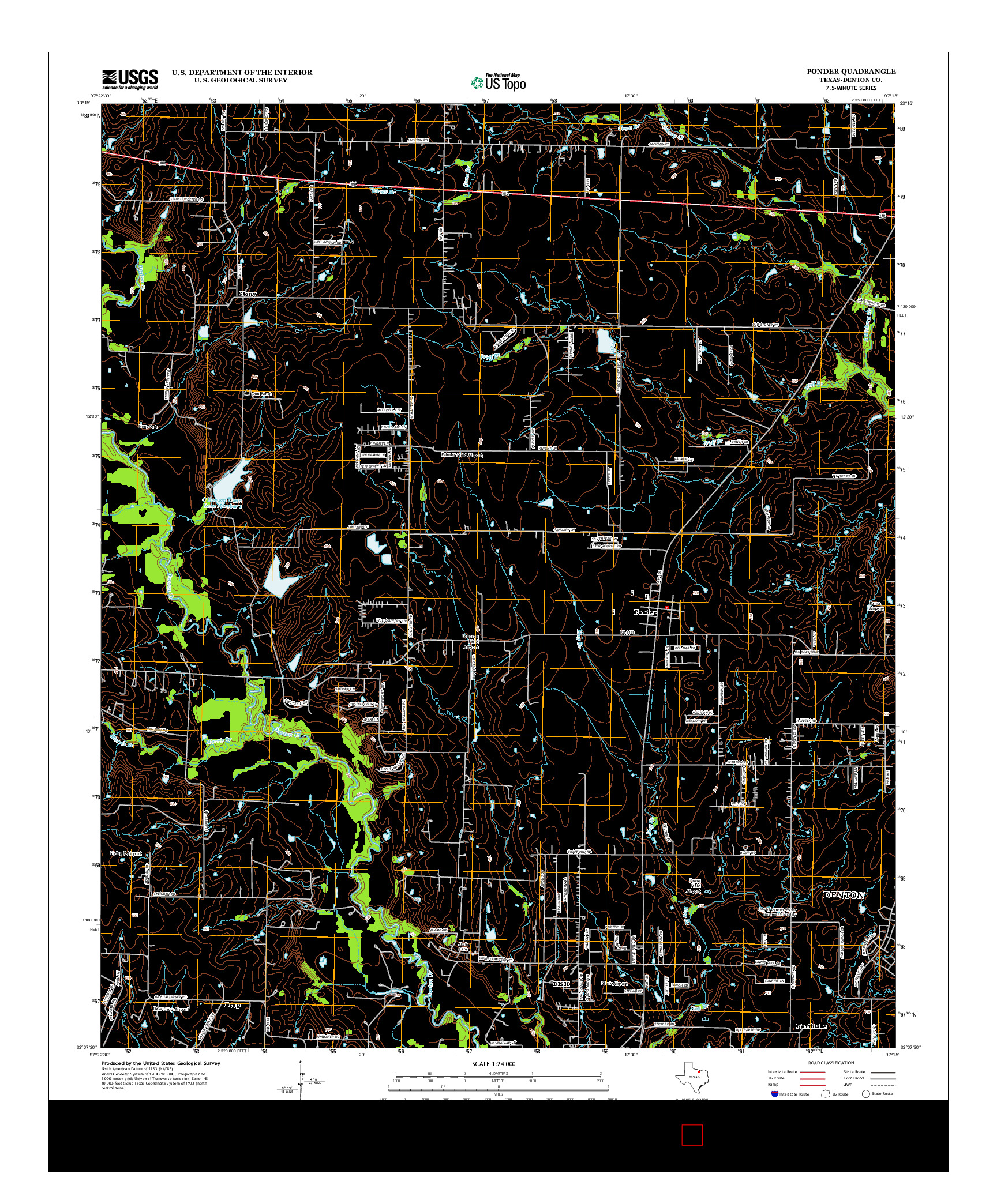 USGS US TOPO 7.5-MINUTE MAP FOR PONDER, TX 2013