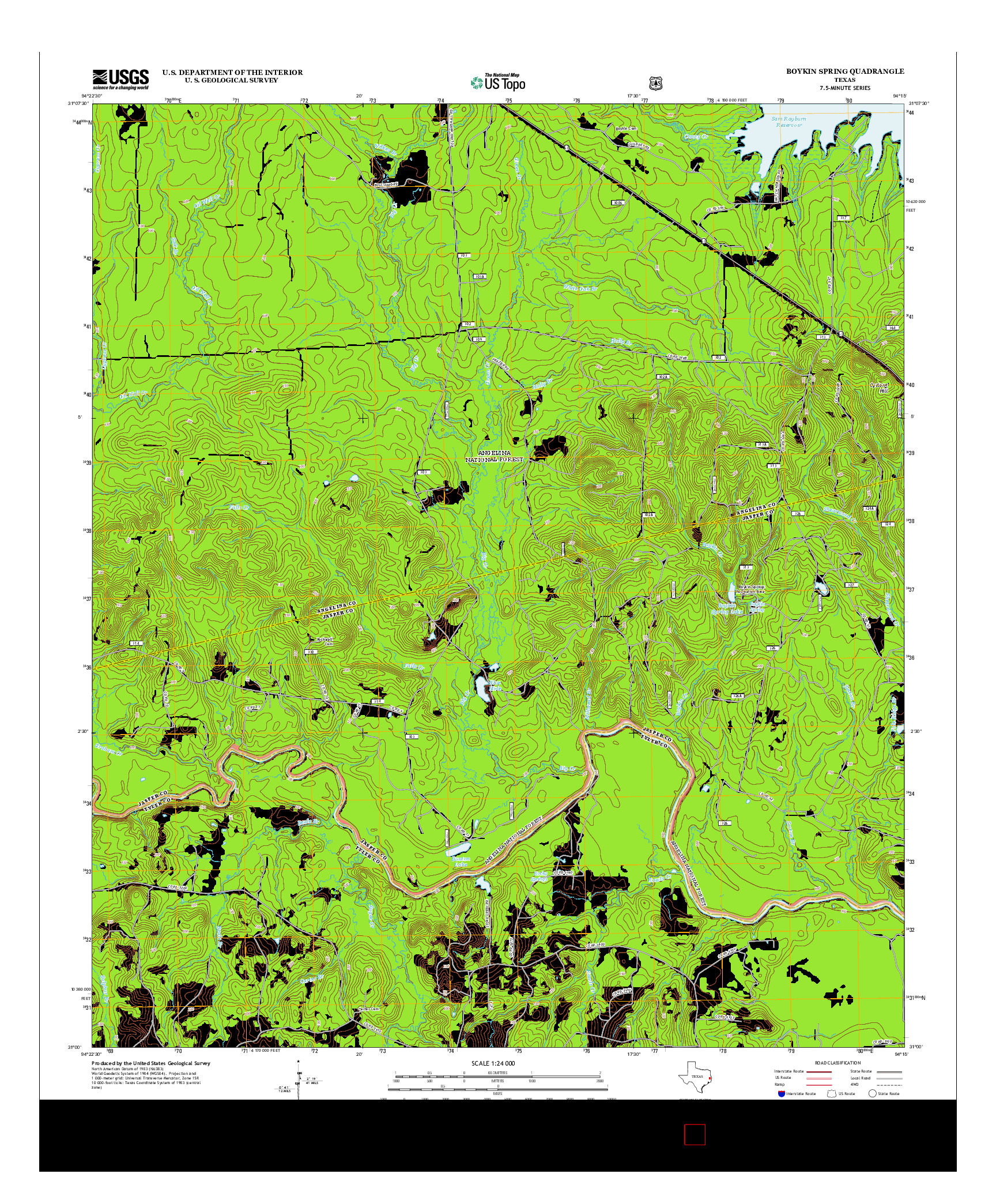 USGS US TOPO 7.5-MINUTE MAP FOR BOYKIN SPRING, TX 2013