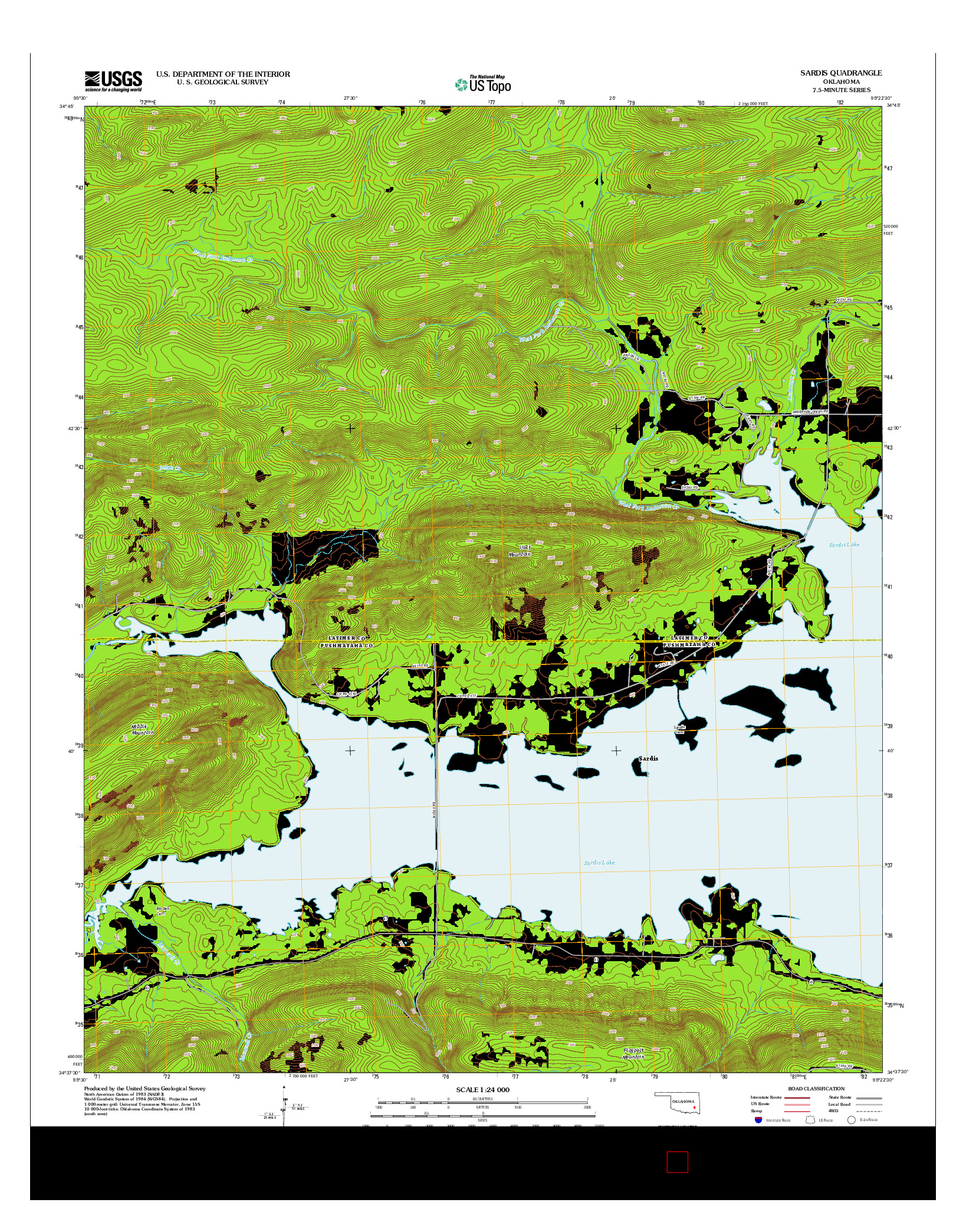 USGS US TOPO 7.5-MINUTE MAP FOR SARDIS, OK 2013