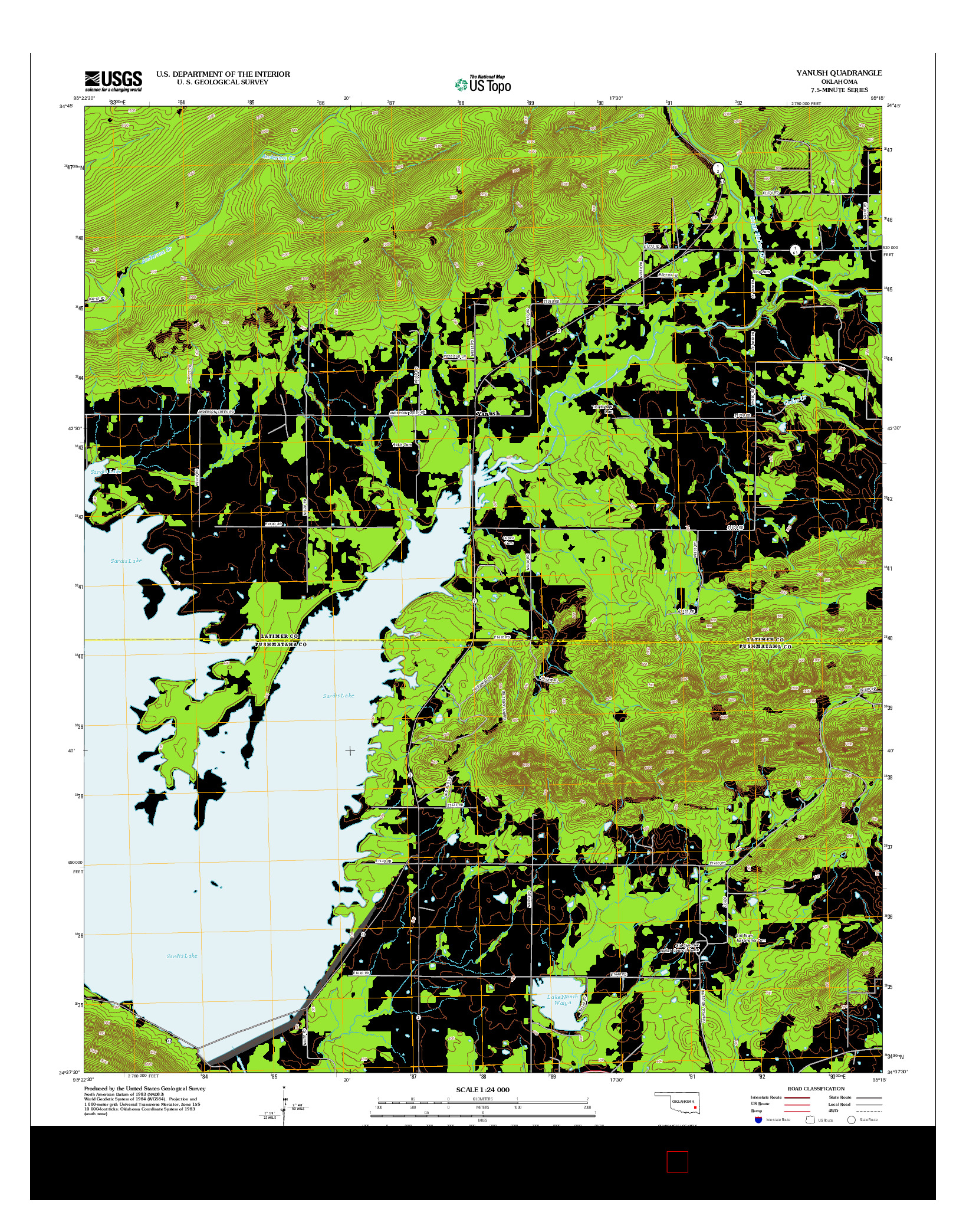 USGS US TOPO 7.5-MINUTE MAP FOR YANUSH, OK 2013