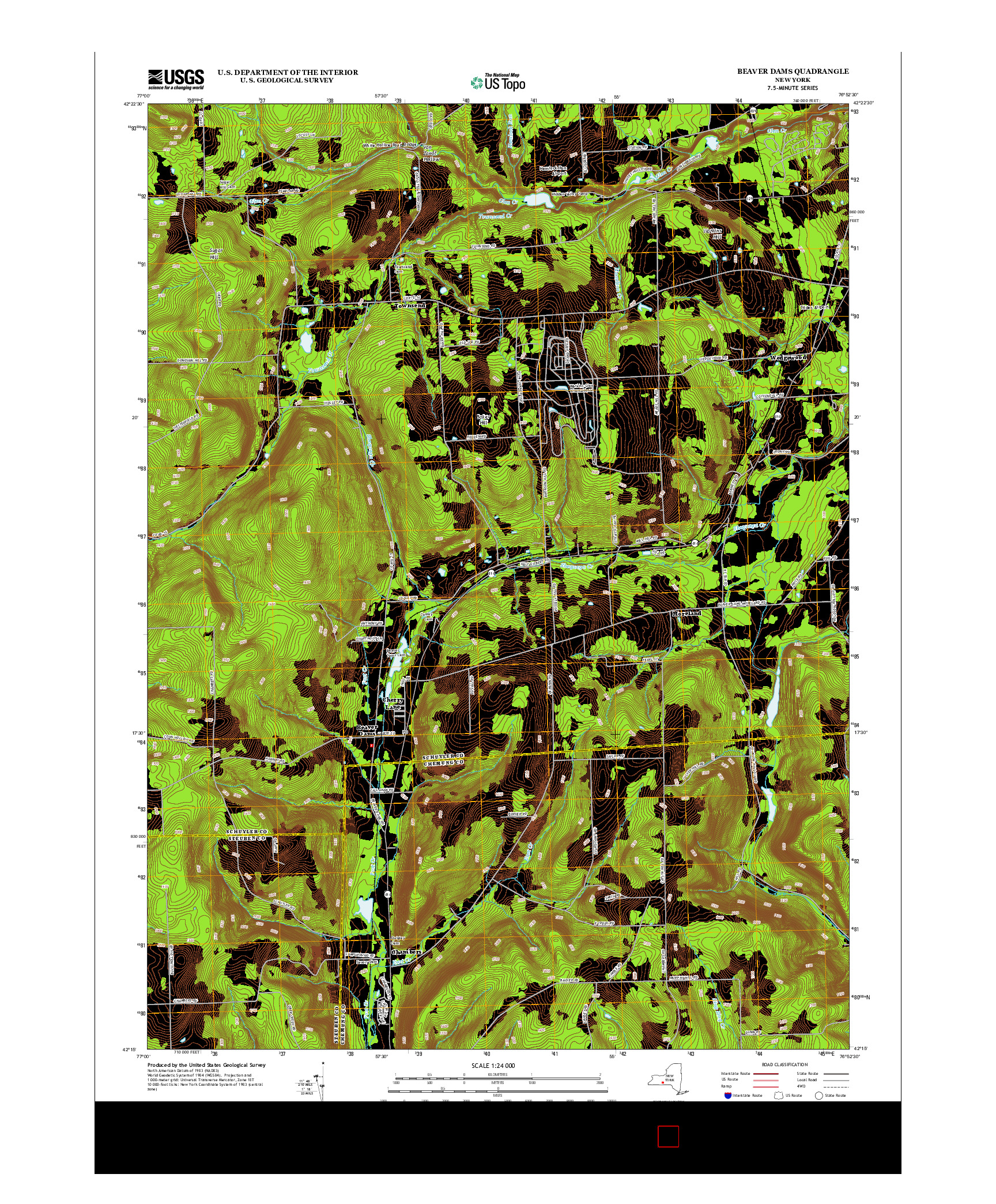 USGS US TOPO 7.5-MINUTE MAP FOR BEAVER DAMS, NY 2013