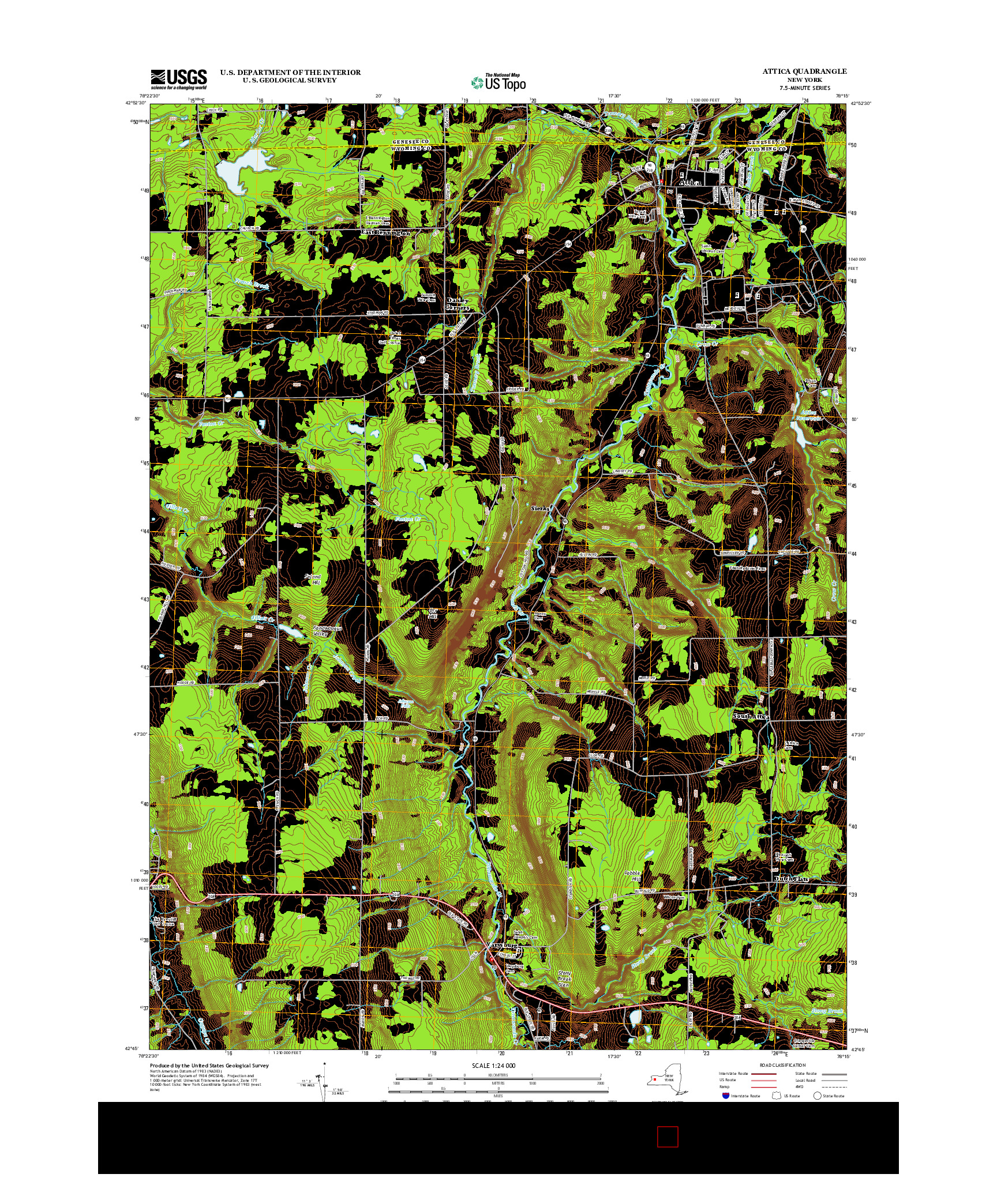 USGS US TOPO 7.5-MINUTE MAP FOR ATTICA, NY 2013