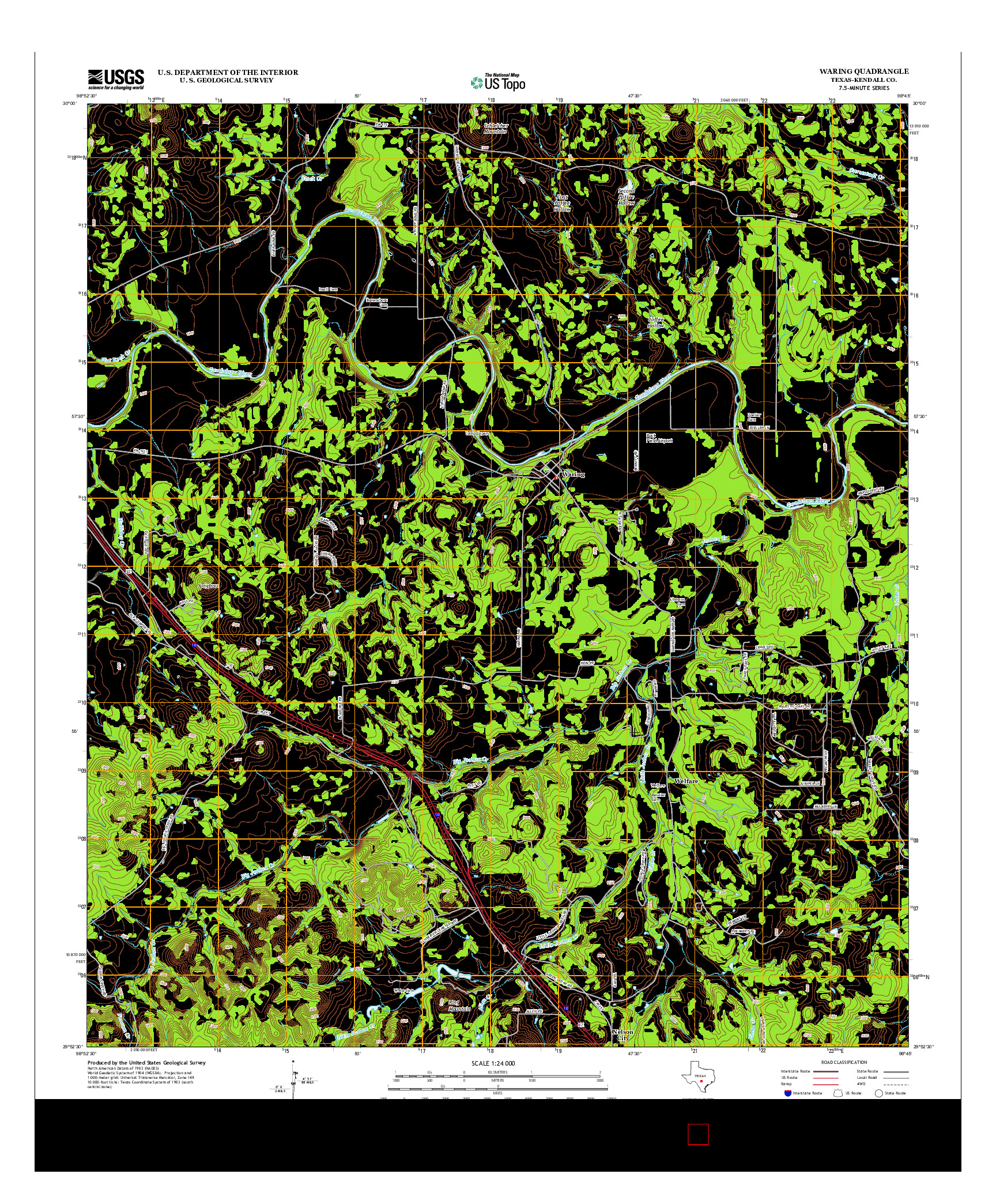 USGS US TOPO 7.5-MINUTE MAP FOR WARING, TX 2013