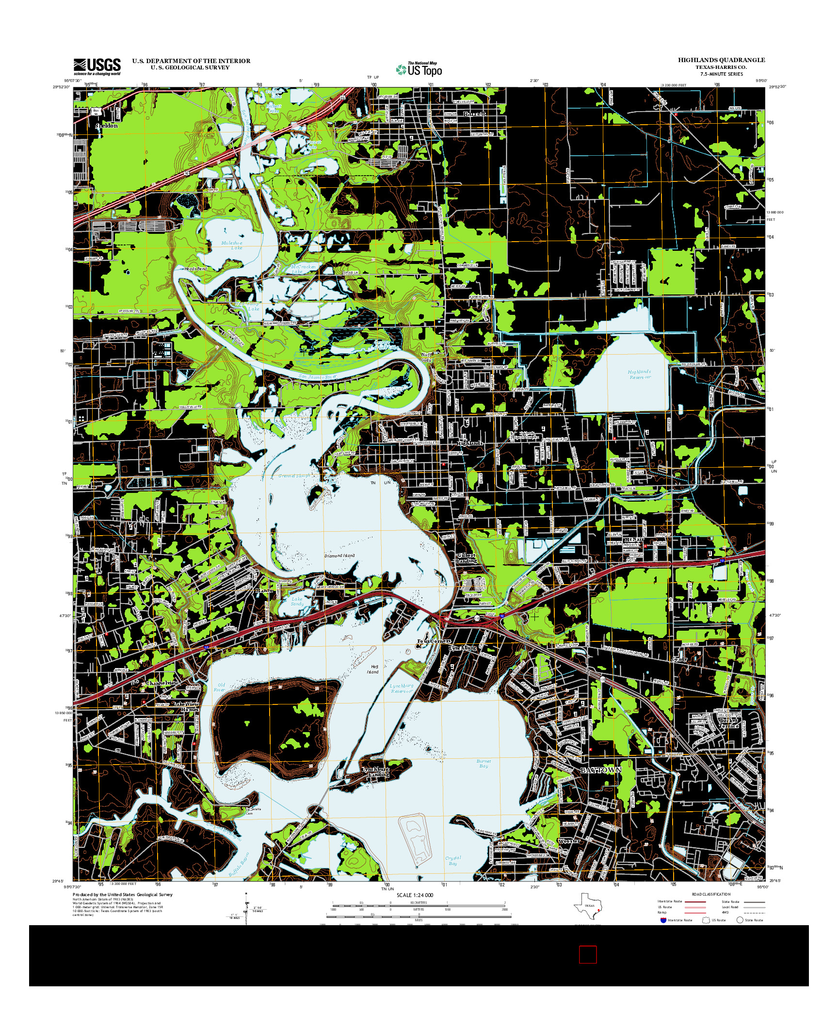 USGS US TOPO 7.5-MINUTE MAP FOR HIGHLANDS, TX 2013