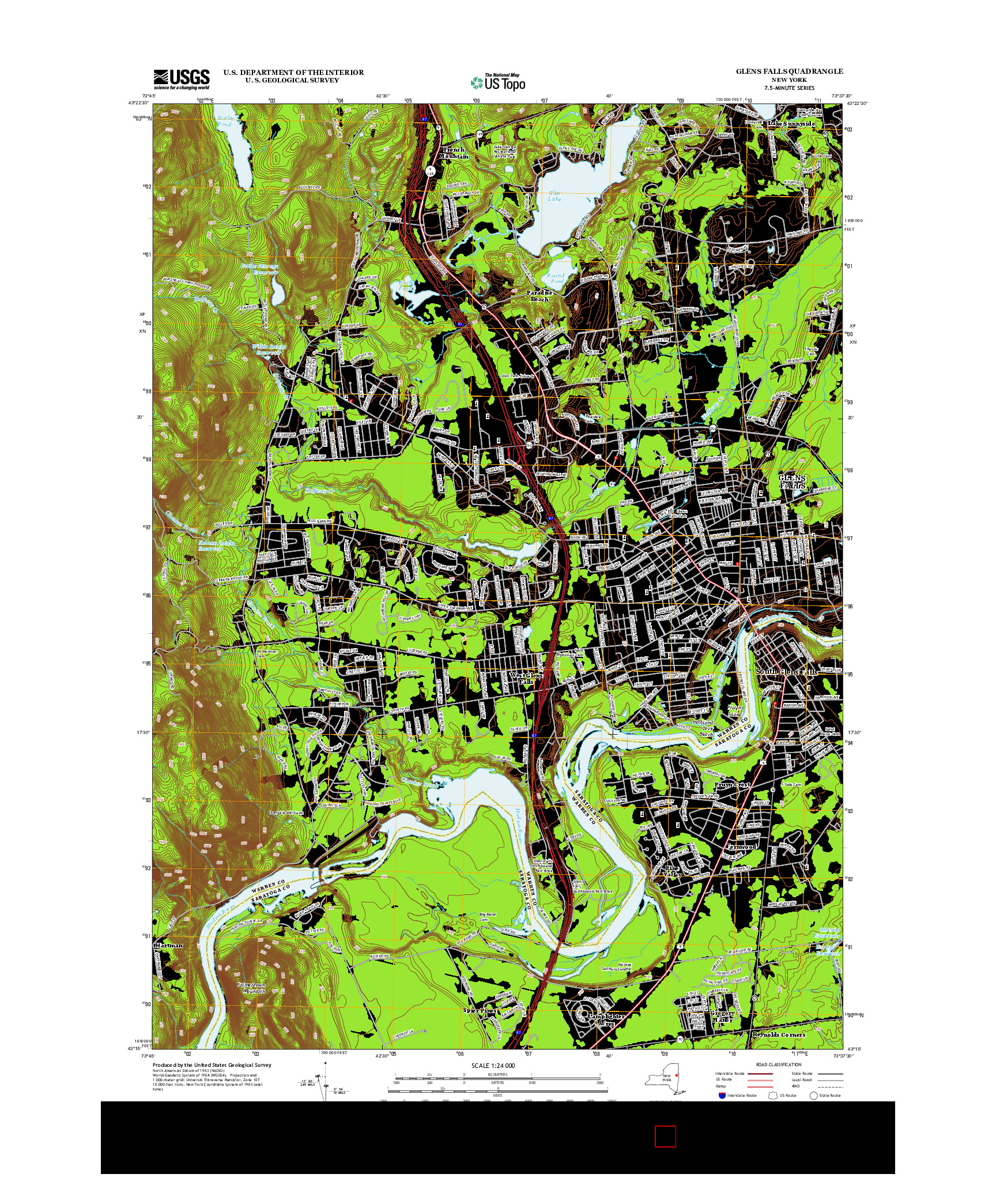 USGS US TOPO 7.5-MINUTE MAP FOR GLENS FALLS, NY 2013