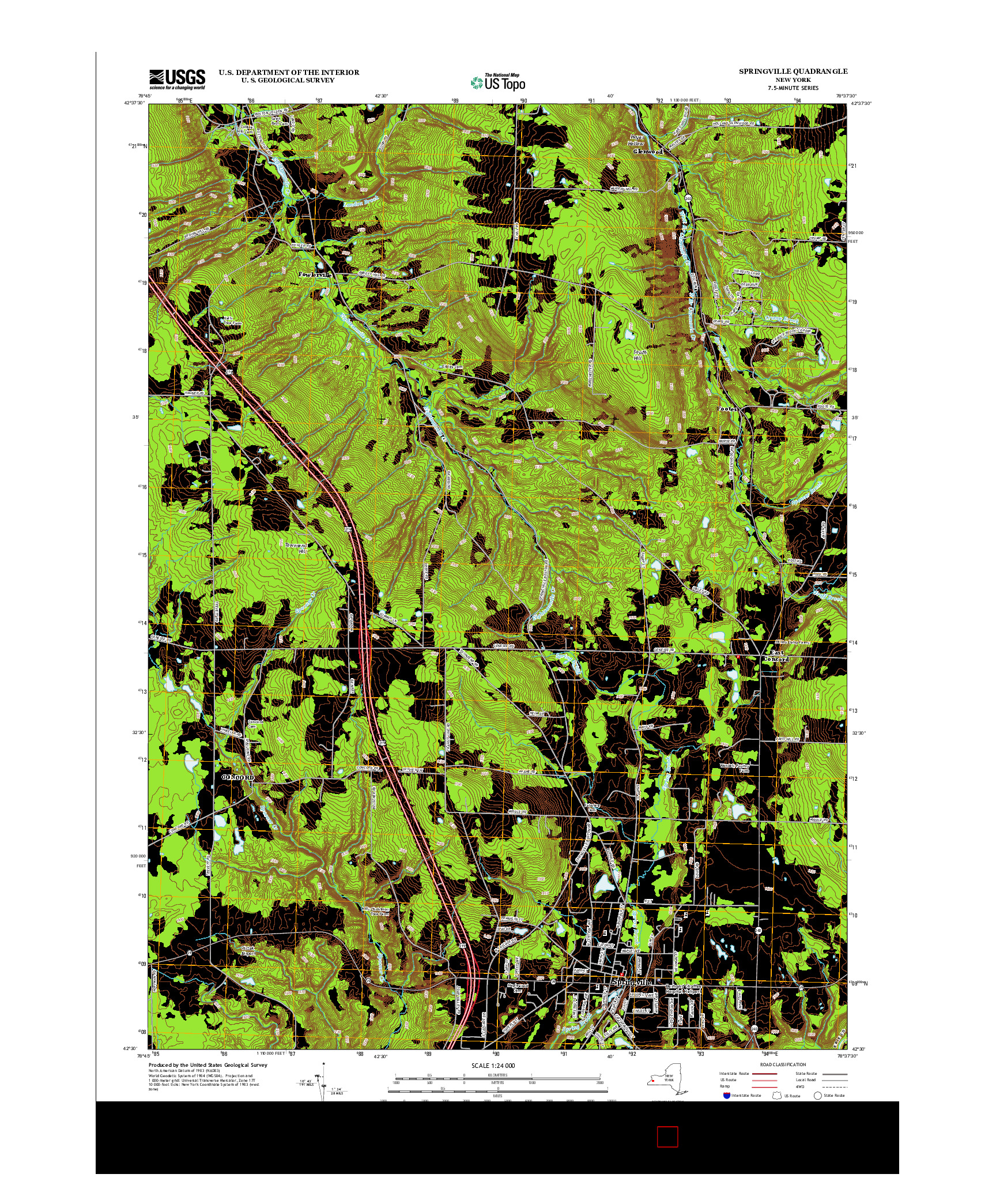 USGS US TOPO 7.5-MINUTE MAP FOR SPRINGVILLE, NY 2013