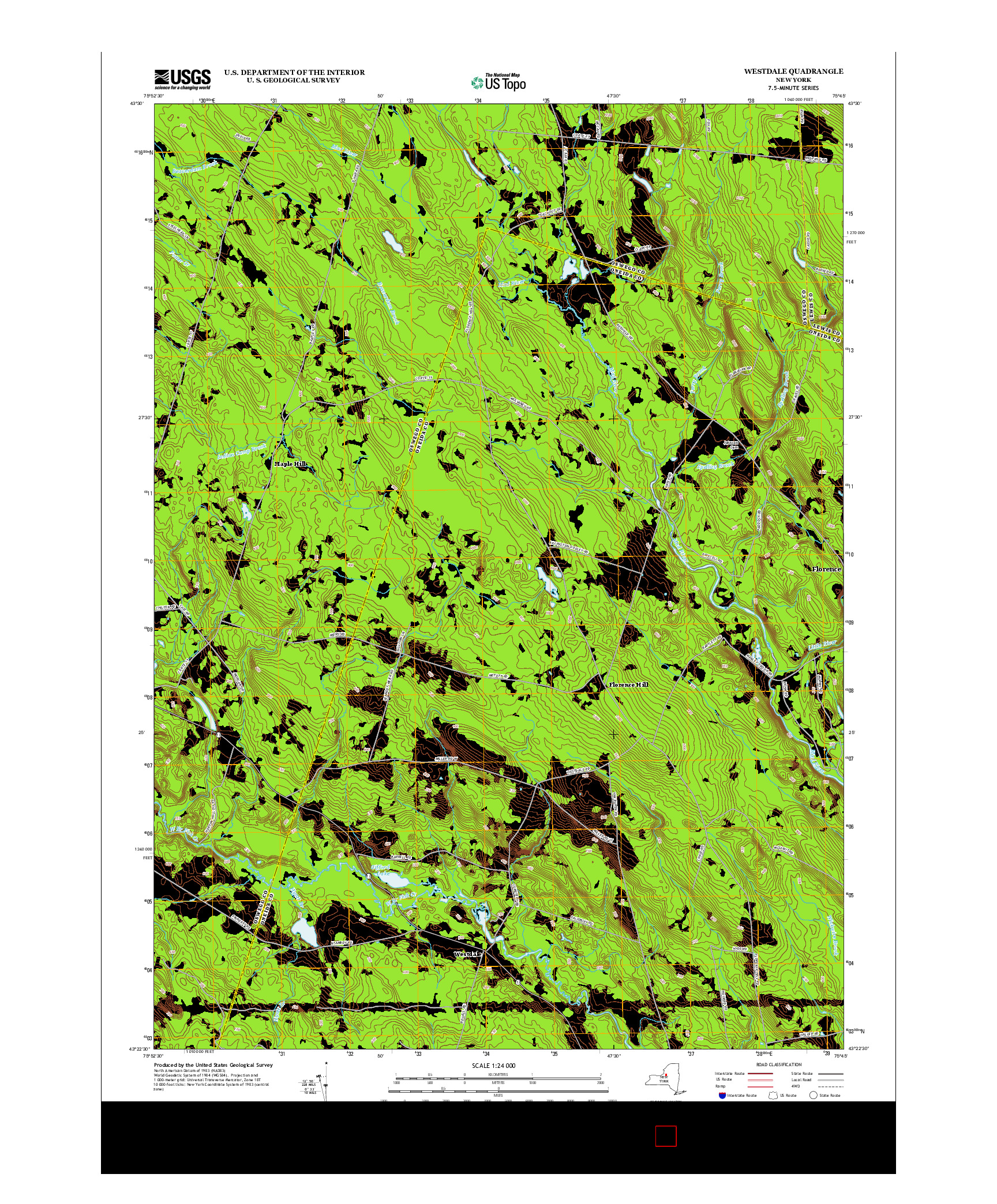 USGS US TOPO 7.5-MINUTE MAP FOR WESTDALE, NY 2013
