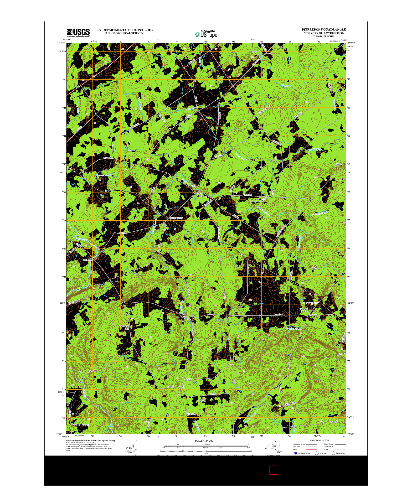 USGS US TOPO 7.5-MINUTE MAP FOR PIERREPONT, NY 2013
