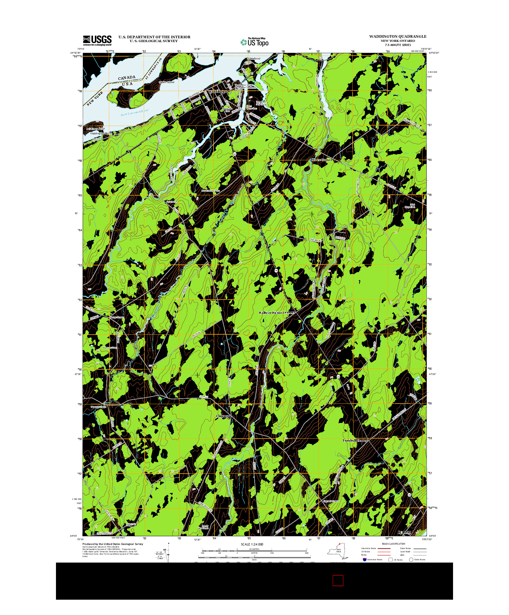 USGS US TOPO 7.5-MINUTE MAP FOR WADDINGTON, NY-ON 2013