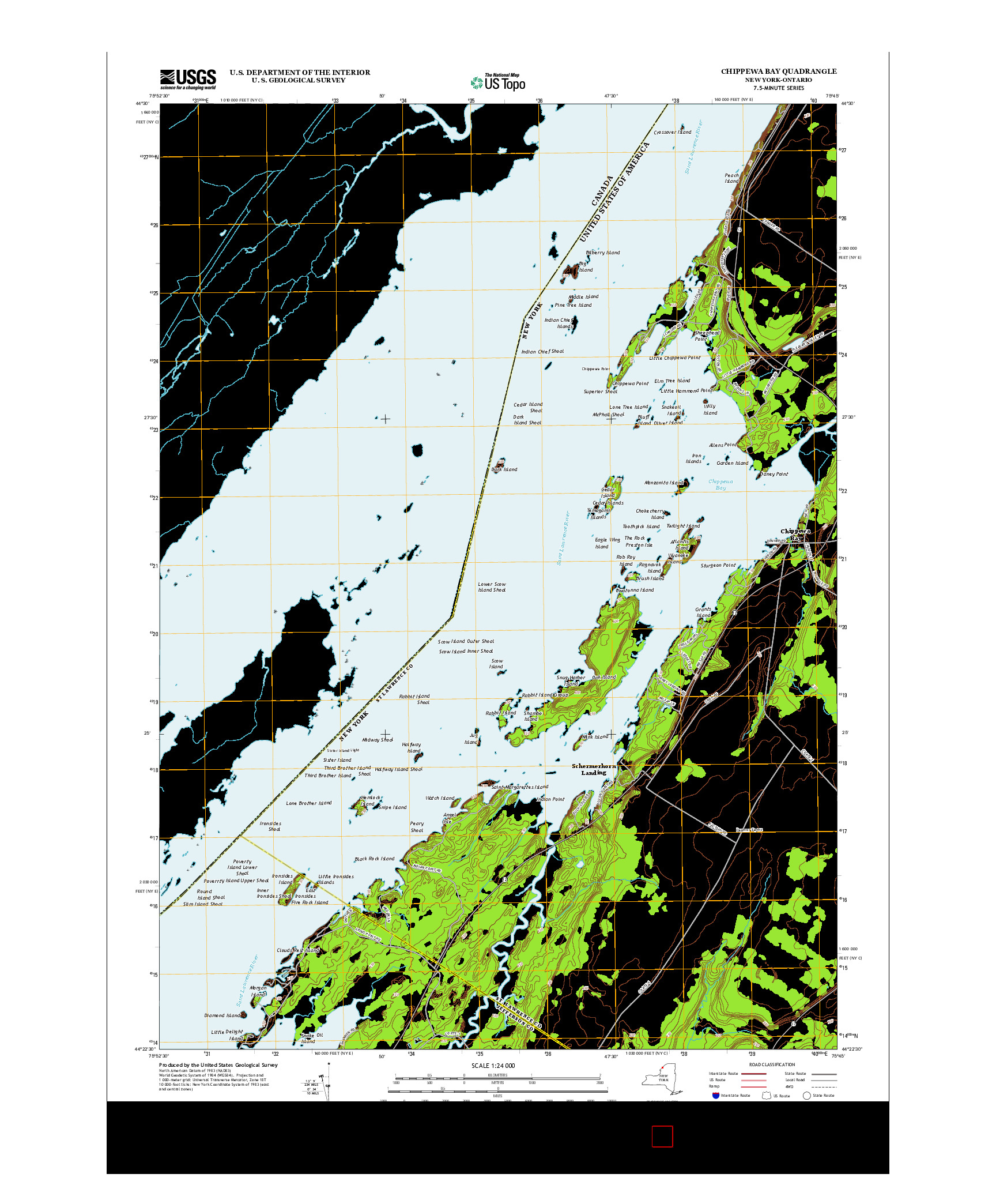 USGS US TOPO 7.5-MINUTE MAP FOR CHIPPEWA BAY, NY-ON 2013