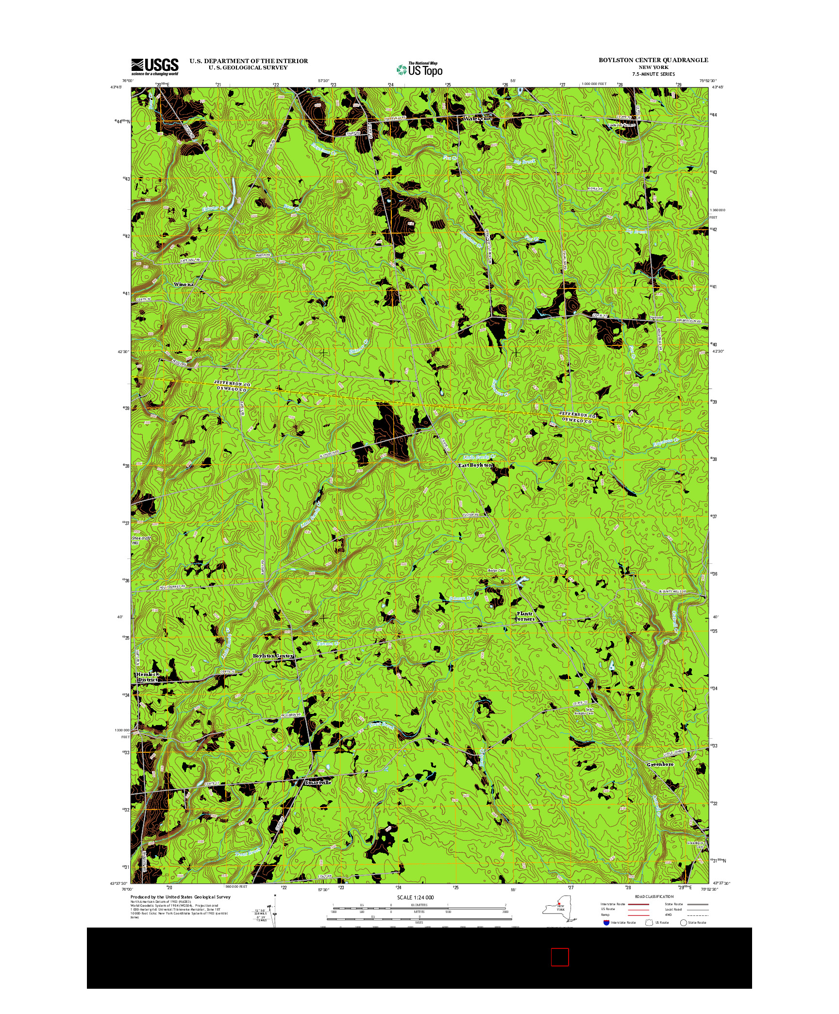 USGS US TOPO 7.5-MINUTE MAP FOR BOYLSTON CENTER, NY 2013