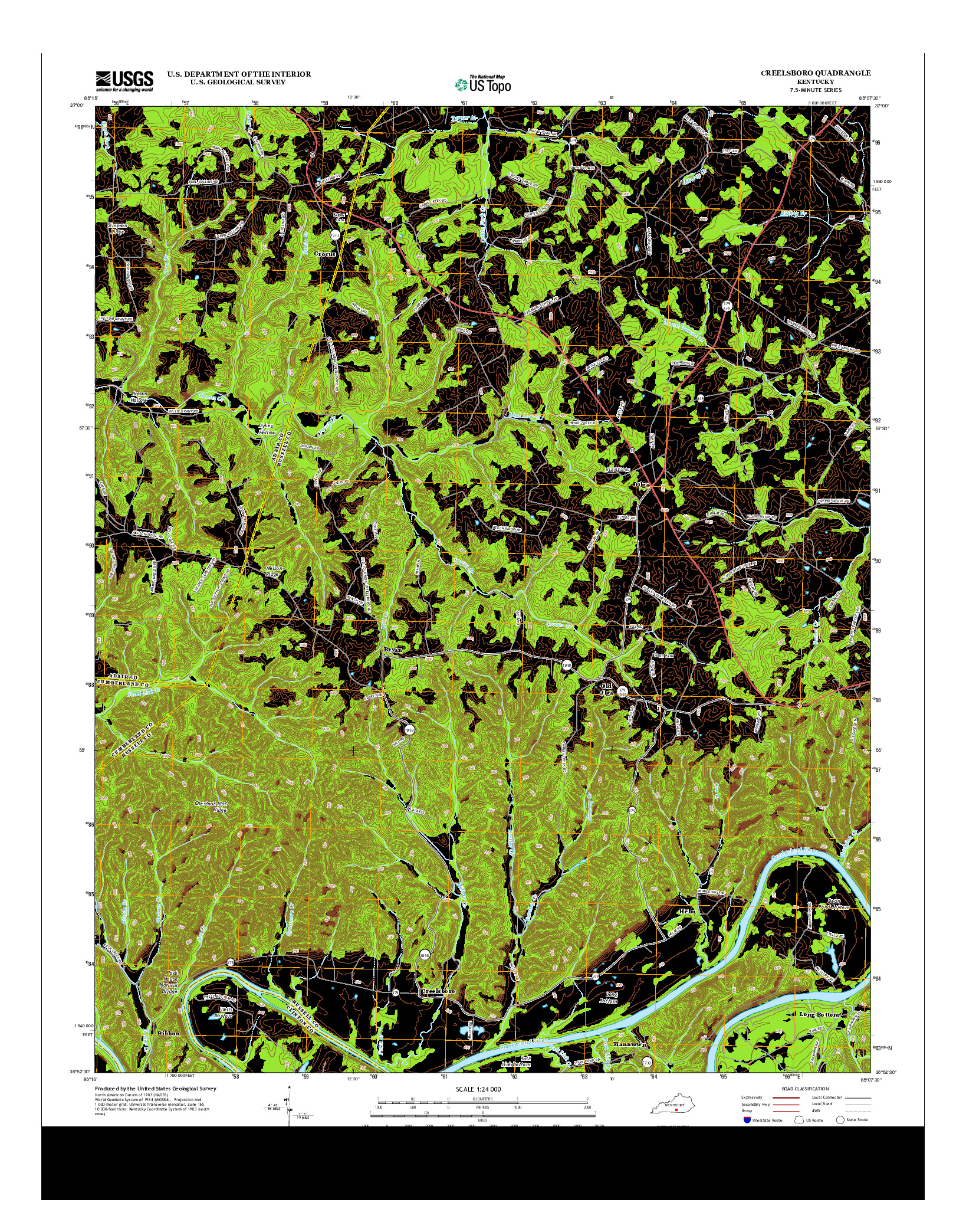 USGS US TOPO 7.5-MINUTE MAP FOR CREELSBORO, KY 2013