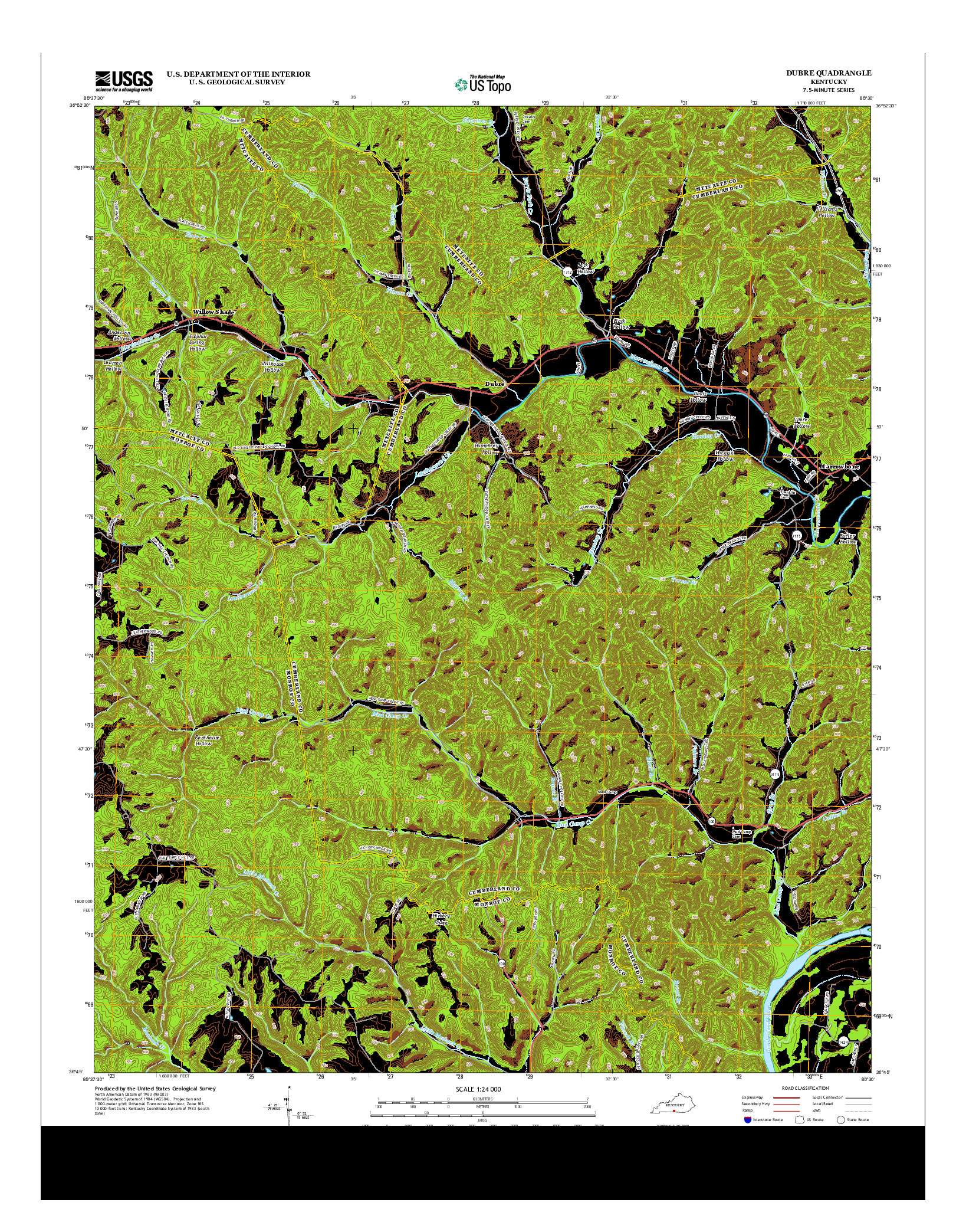 USGS US TOPO 7.5-MINUTE MAP FOR DUBRE, KY 2013