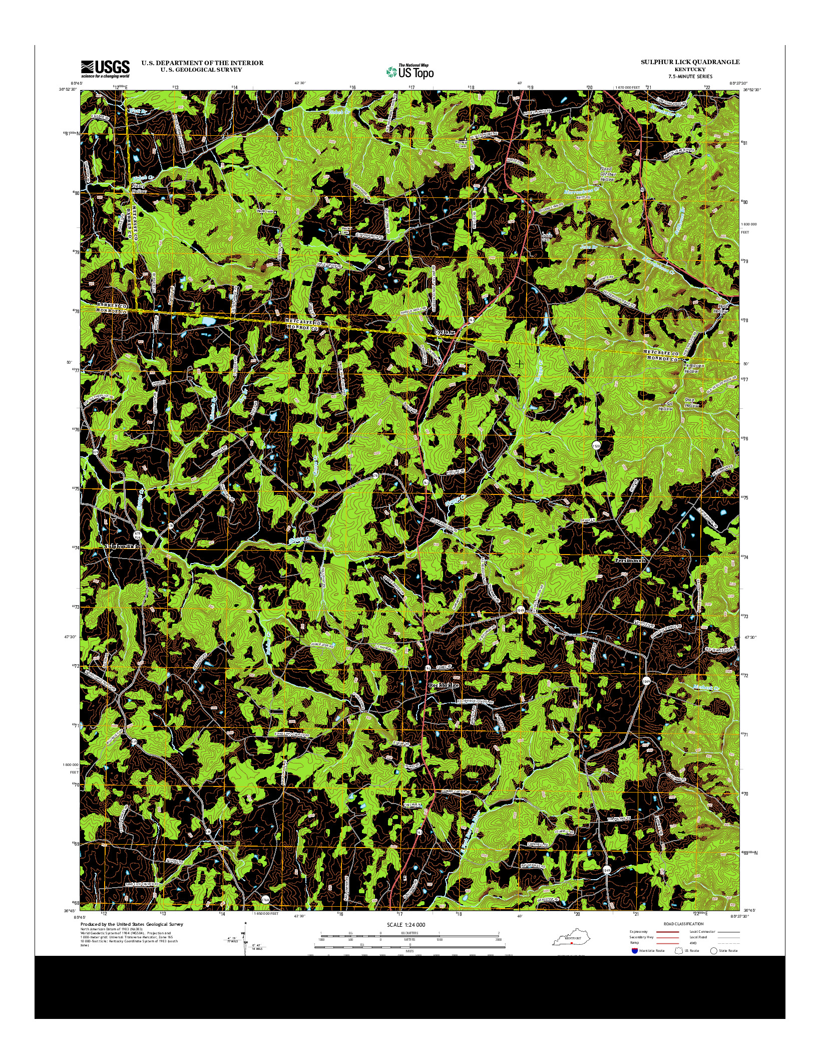 USGS US TOPO 7.5-MINUTE MAP FOR SULPHUR LICK, KY 2013