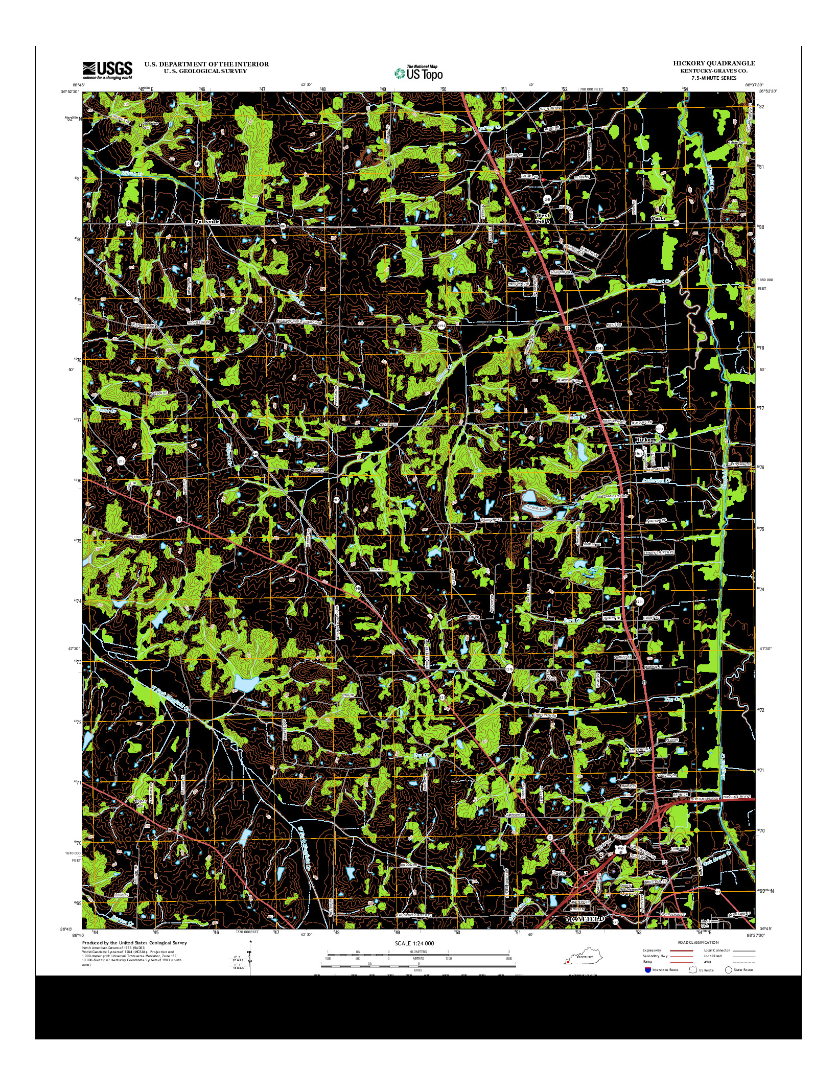 USGS US TOPO 7.5-MINUTE MAP FOR HICKORY, KY 2013