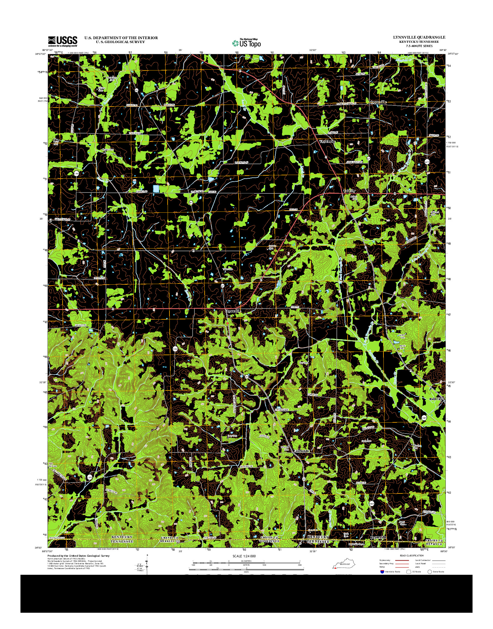 USGS US TOPO 7.5-MINUTE MAP FOR LYNNVILLE, KY-TN 2013