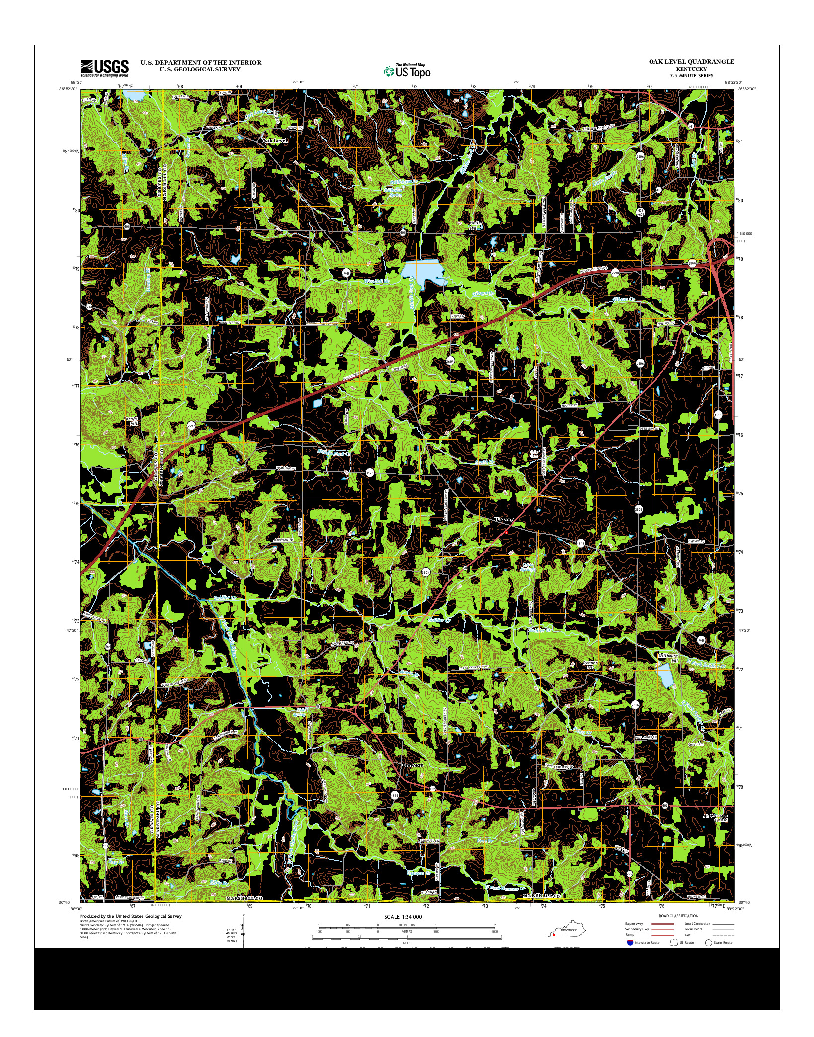USGS US TOPO 7.5-MINUTE MAP FOR OAK LEVEL, KY 2013