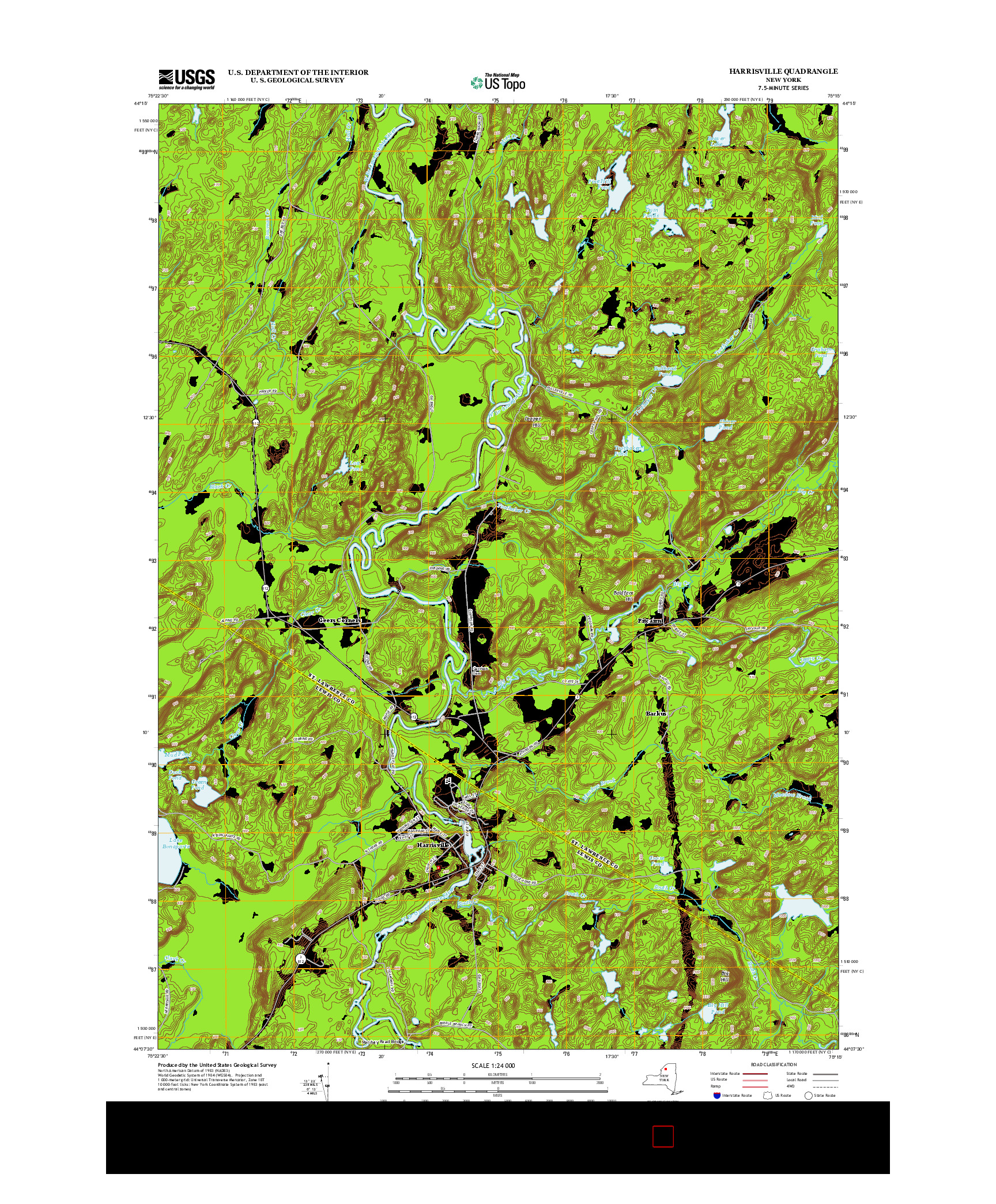 USGS US TOPO 7.5-MINUTE MAP FOR HARRISVILLE, NY 2013