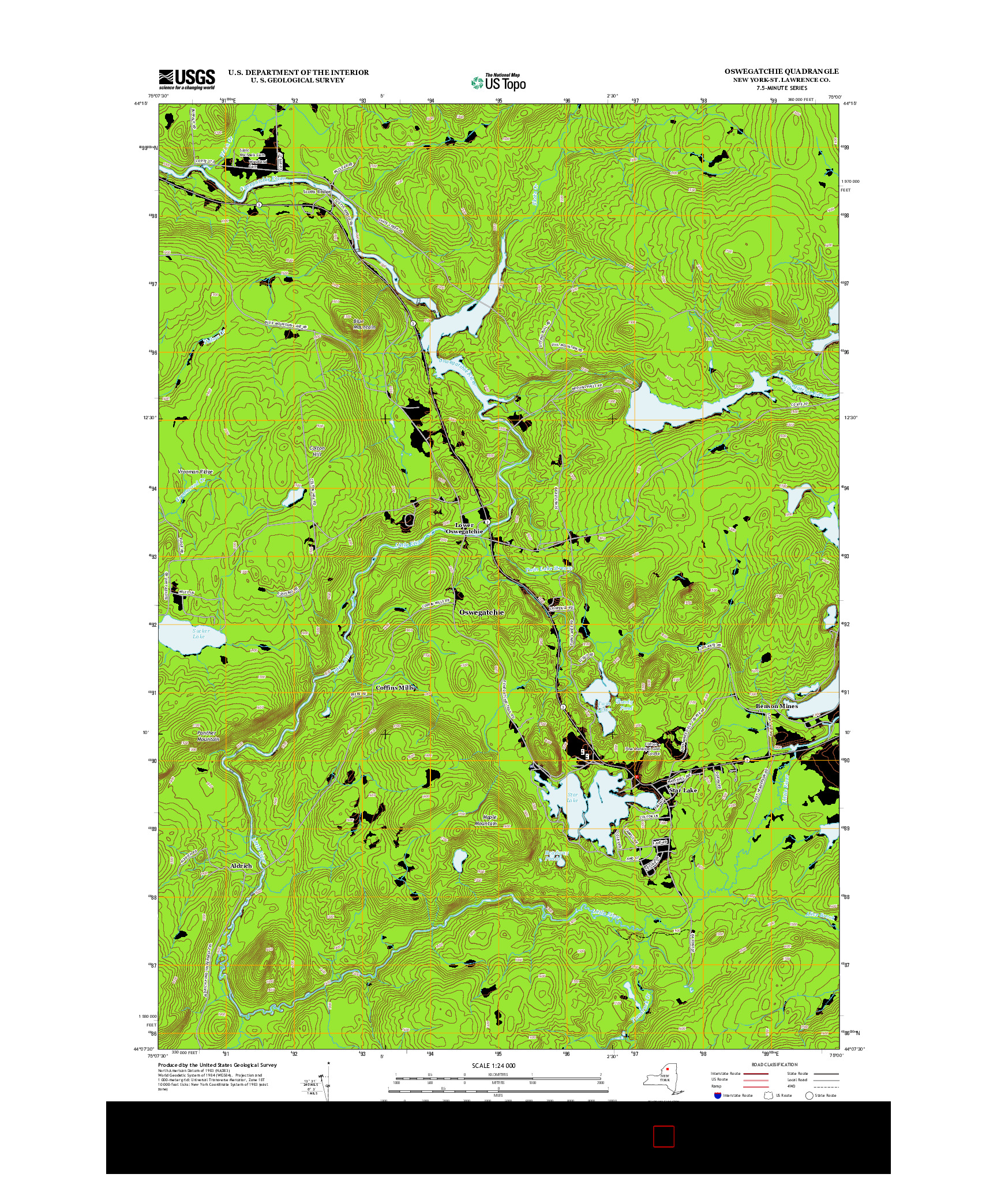 USGS US TOPO 7.5-MINUTE MAP FOR OSWEGATCHIE, NY 2013