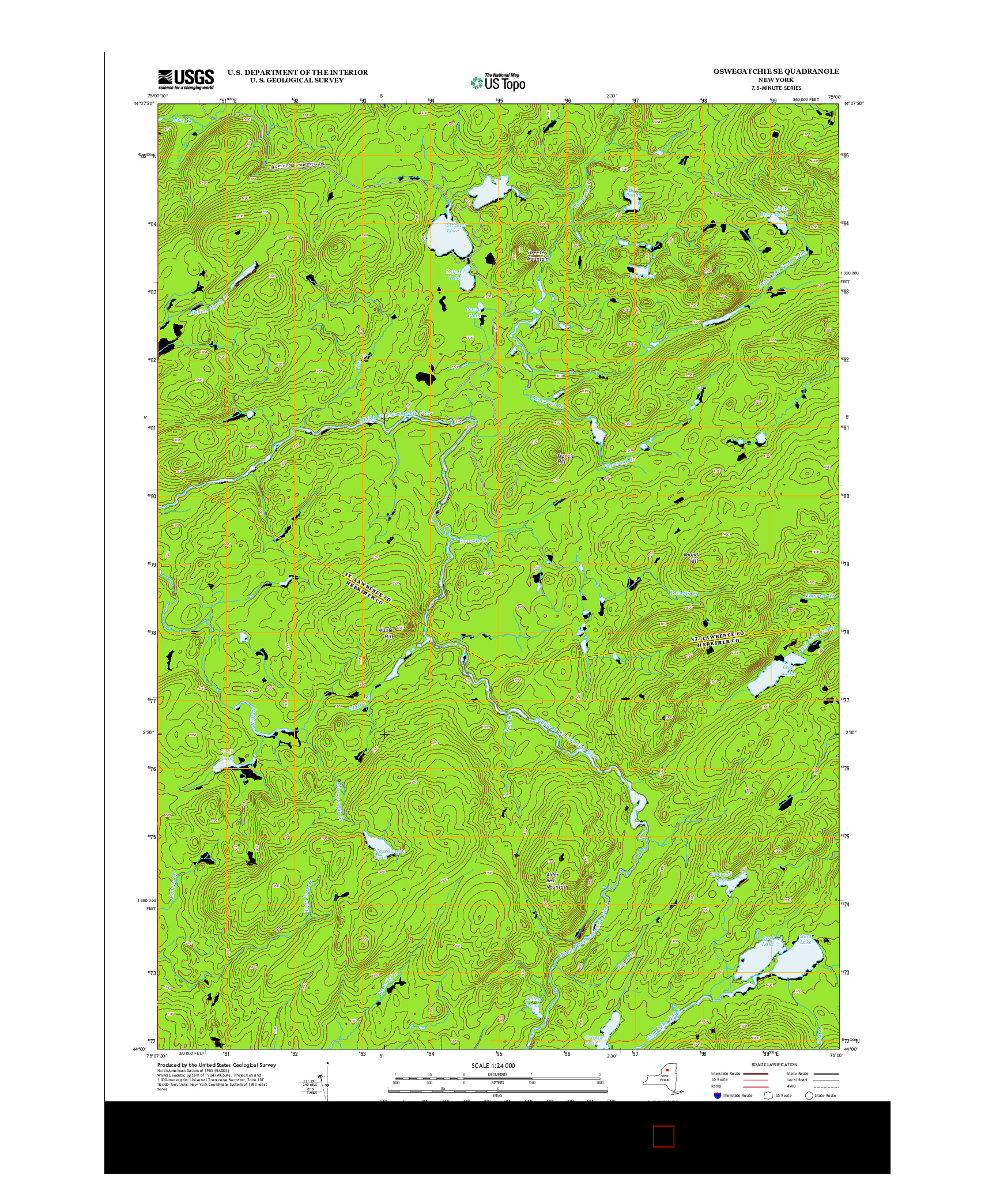 USGS US TOPO 7.5-MINUTE MAP FOR OSWEGATCHIE SE, NY 2013