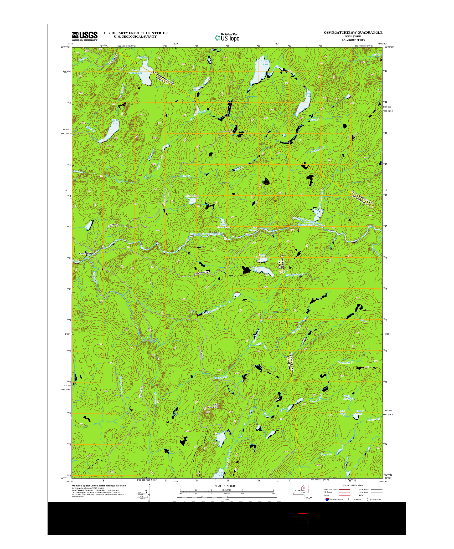USGS US TOPO 7.5-MINUTE MAP FOR OSWEGATCHIE SW, NY 2013