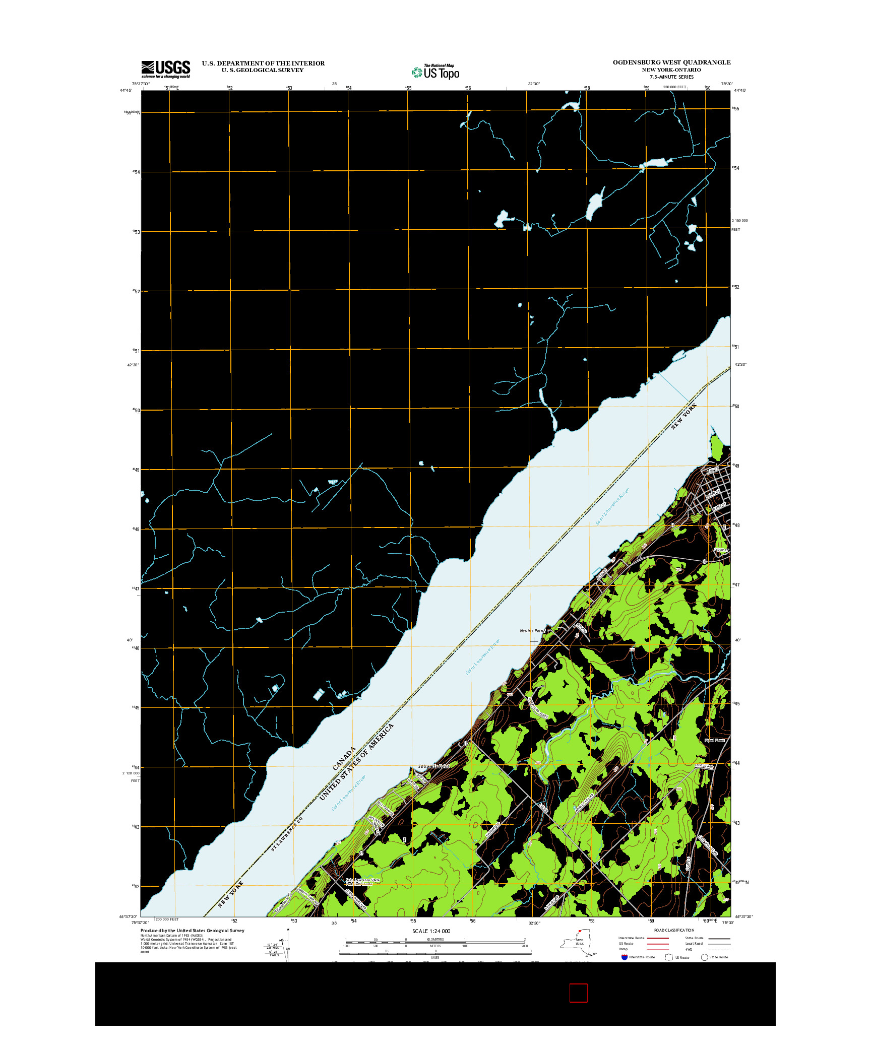 USGS US TOPO 7.5-MINUTE MAP FOR OGDENSBURG WEST, NY-ON 2013