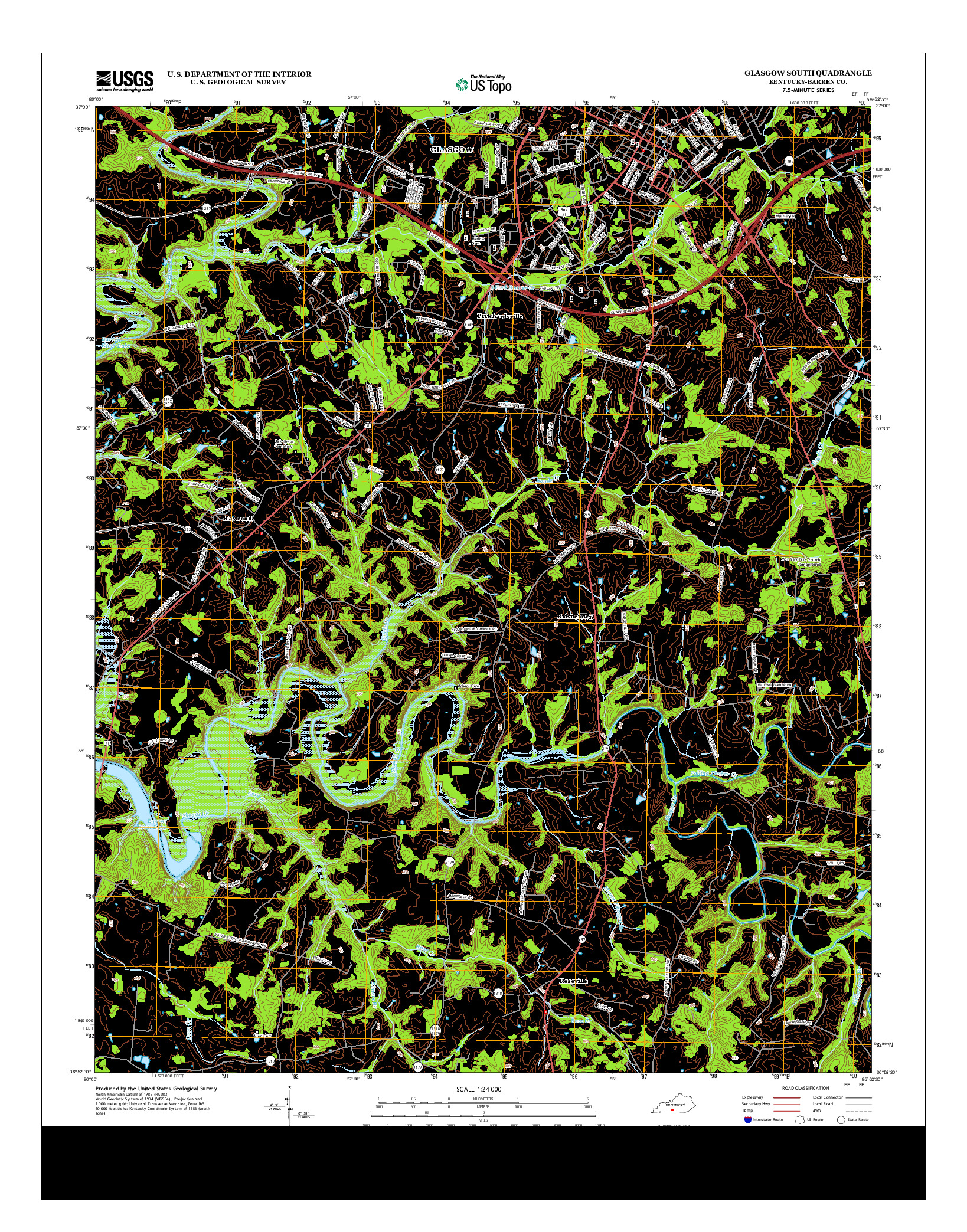 USGS US TOPO 7.5-MINUTE MAP FOR GLASGOW SOUTH, KY 2013