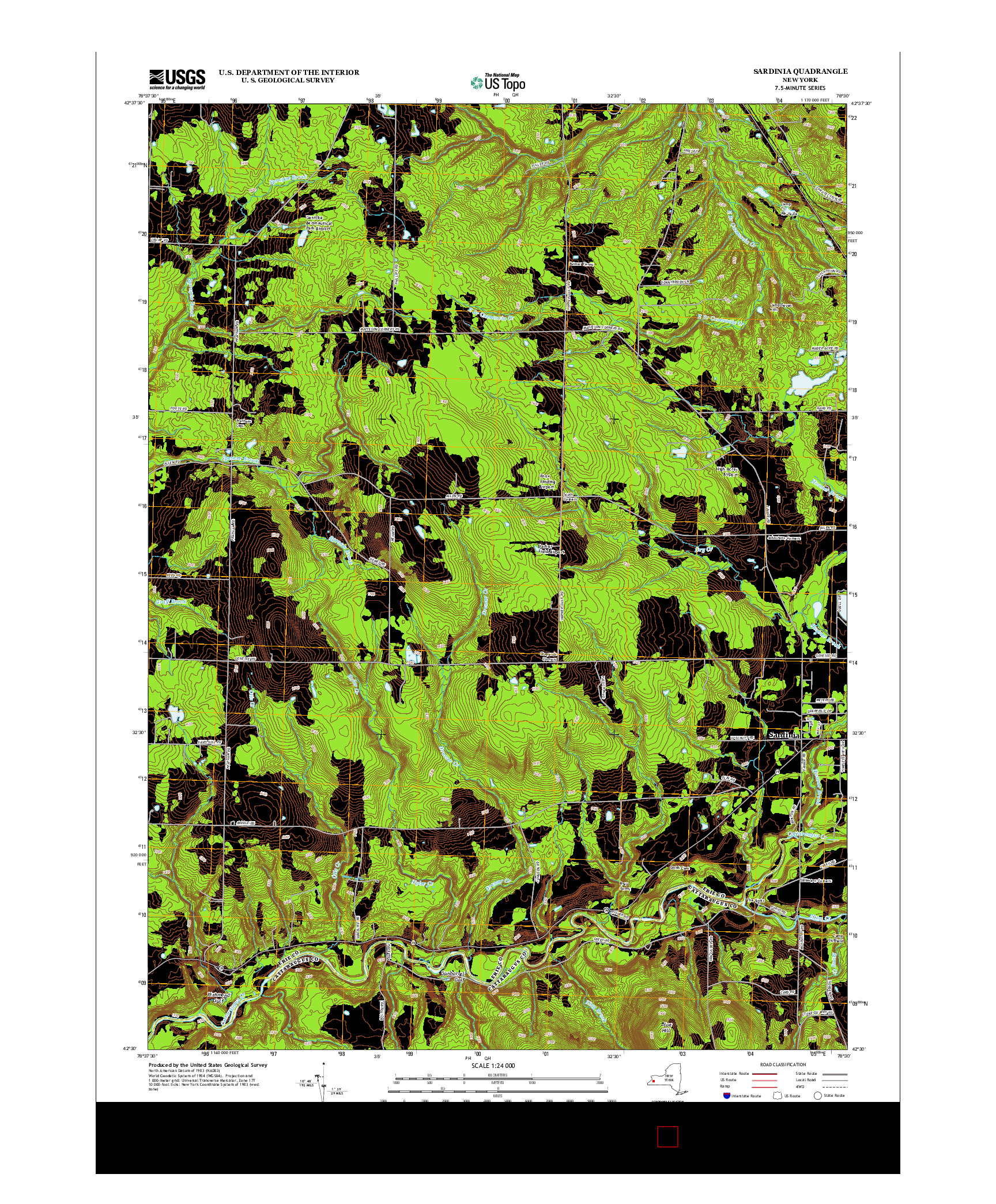 USGS US TOPO 7.5-MINUTE MAP FOR SARDINIA, NY 2013