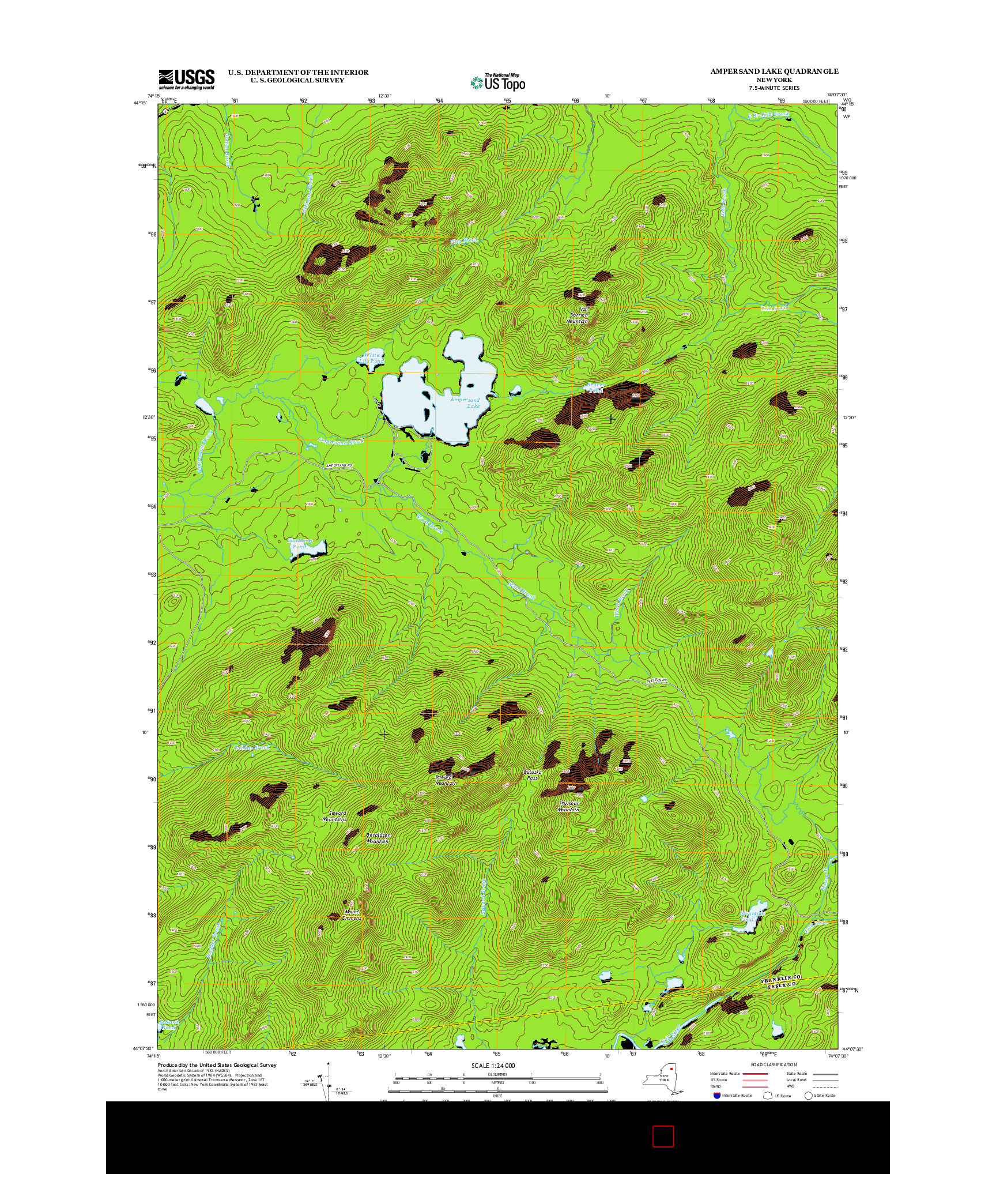USGS US TOPO 7.5-MINUTE MAP FOR AMPERSAND LAKE, NY 2013