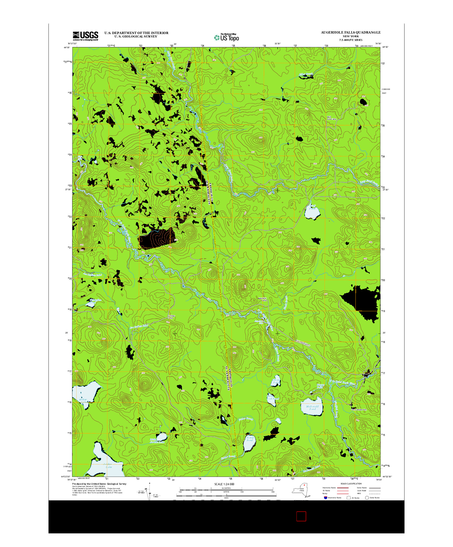 USGS US TOPO 7.5-MINUTE MAP FOR AUGERHOLE FALLS, NY 2013