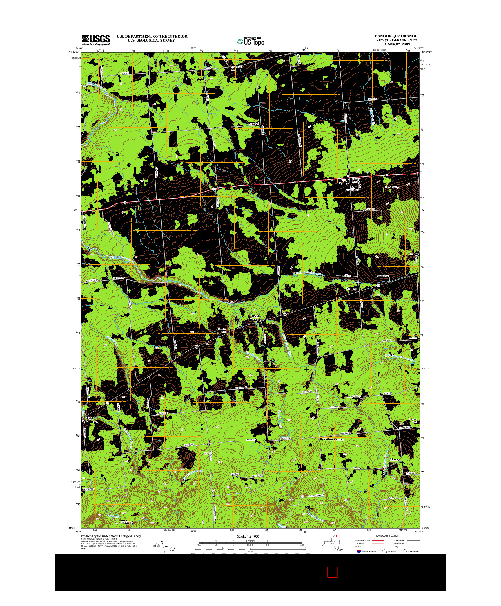 USGS US TOPO 7.5-MINUTE MAP FOR BANGOR, NY 2013