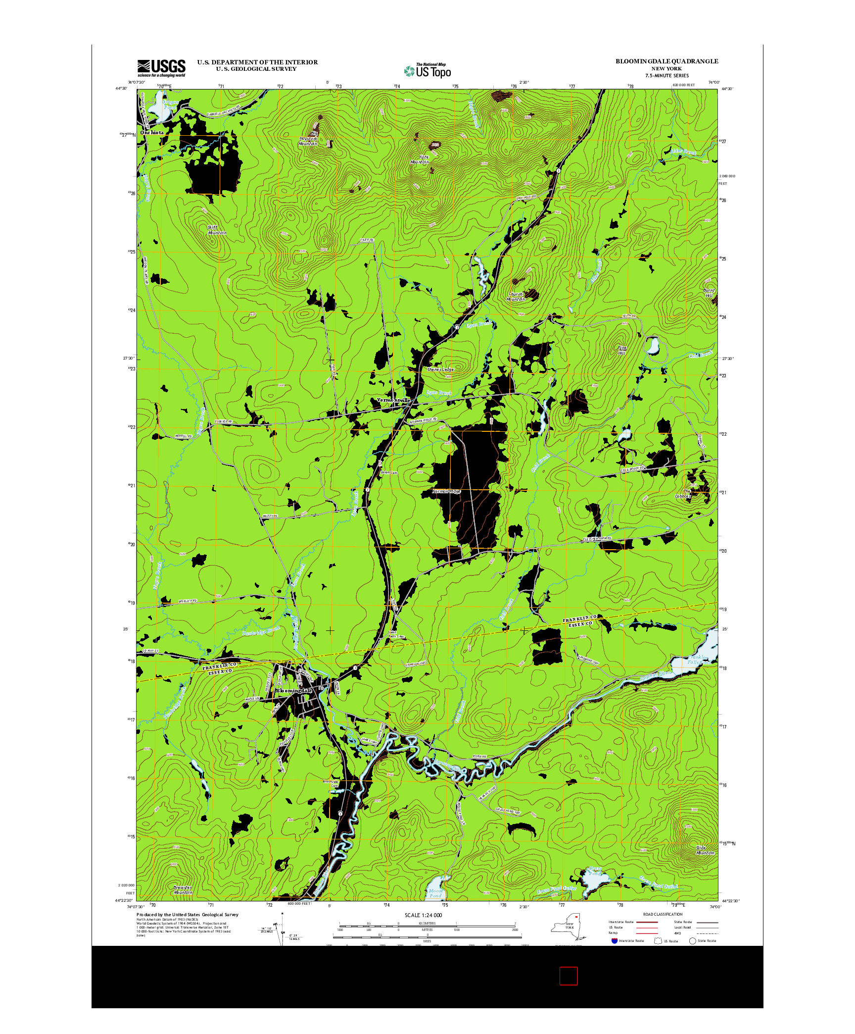 USGS US TOPO 7.5-MINUTE MAP FOR BLOOMINGDALE, NY 2013