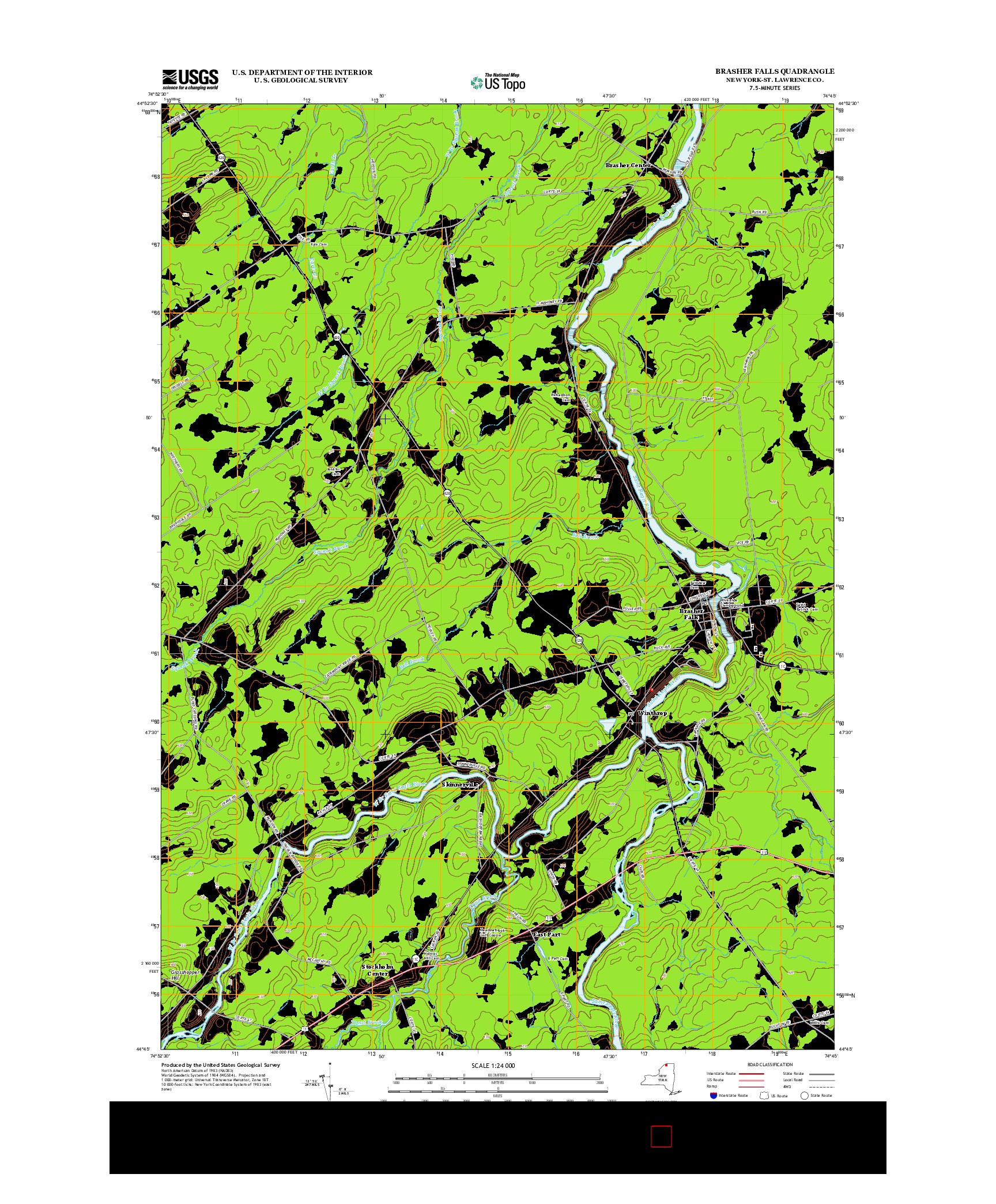 USGS US TOPO 7.5-MINUTE MAP FOR BRASHER FALLS, NY 2013