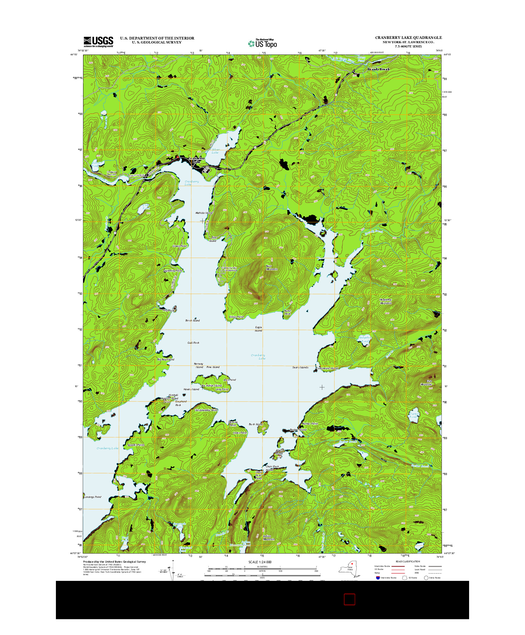 USGS US TOPO 7.5-MINUTE MAP FOR CRANBERRY LAKE, NY 2013