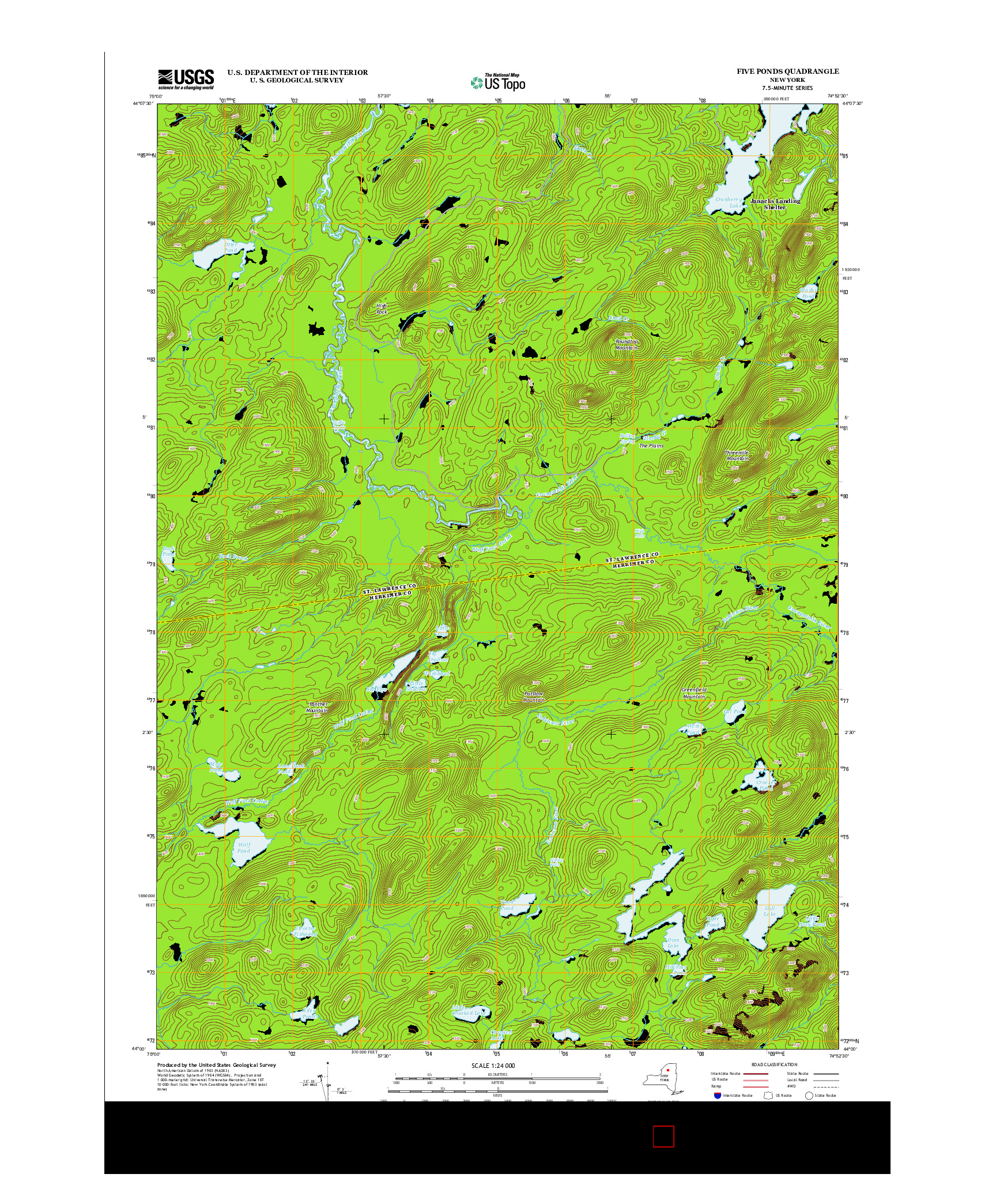USGS US TOPO 7.5-MINUTE MAP FOR FIVE PONDS, NY 2013