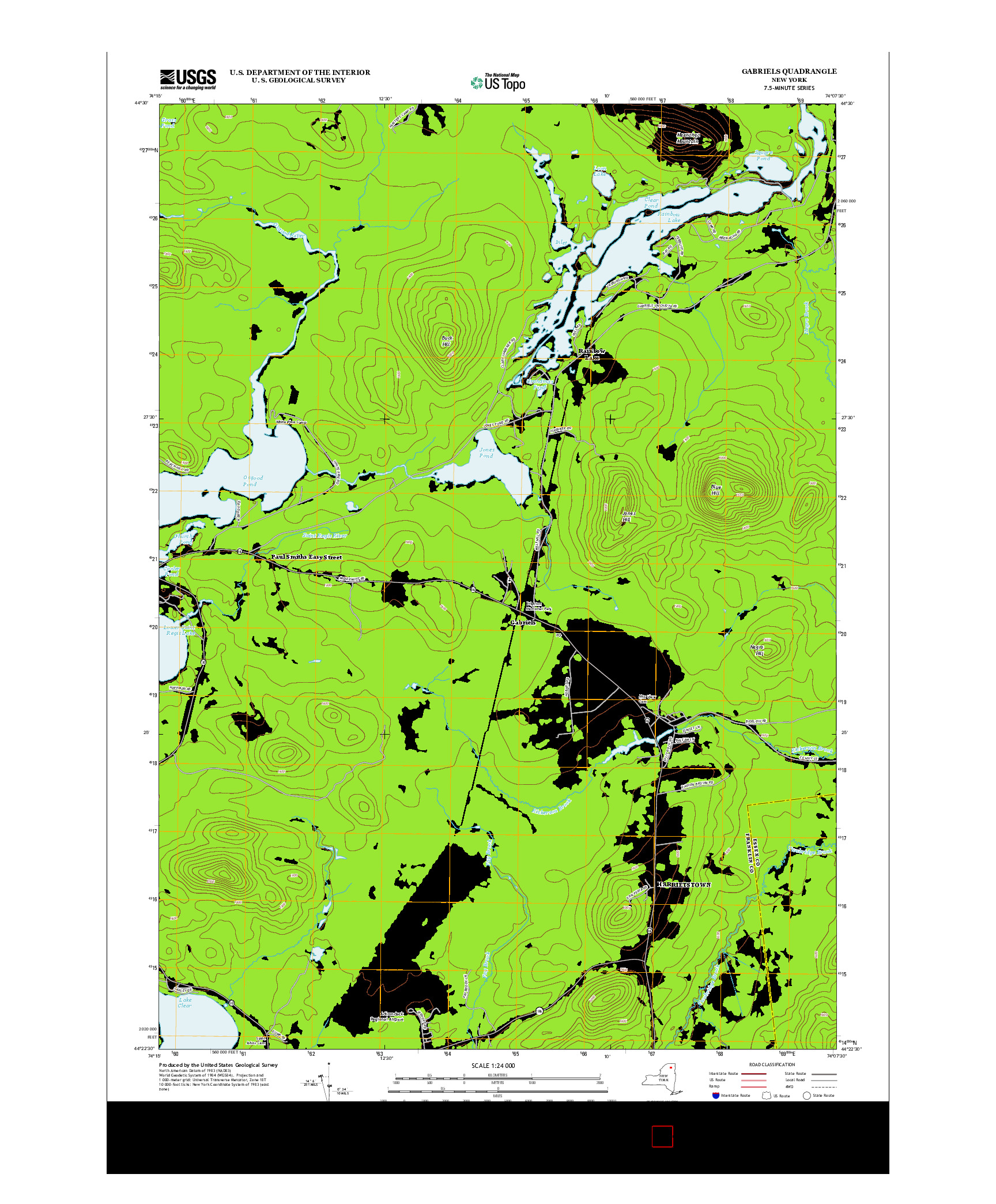 USGS US TOPO 7.5-MINUTE MAP FOR GABRIELS, NY 2013