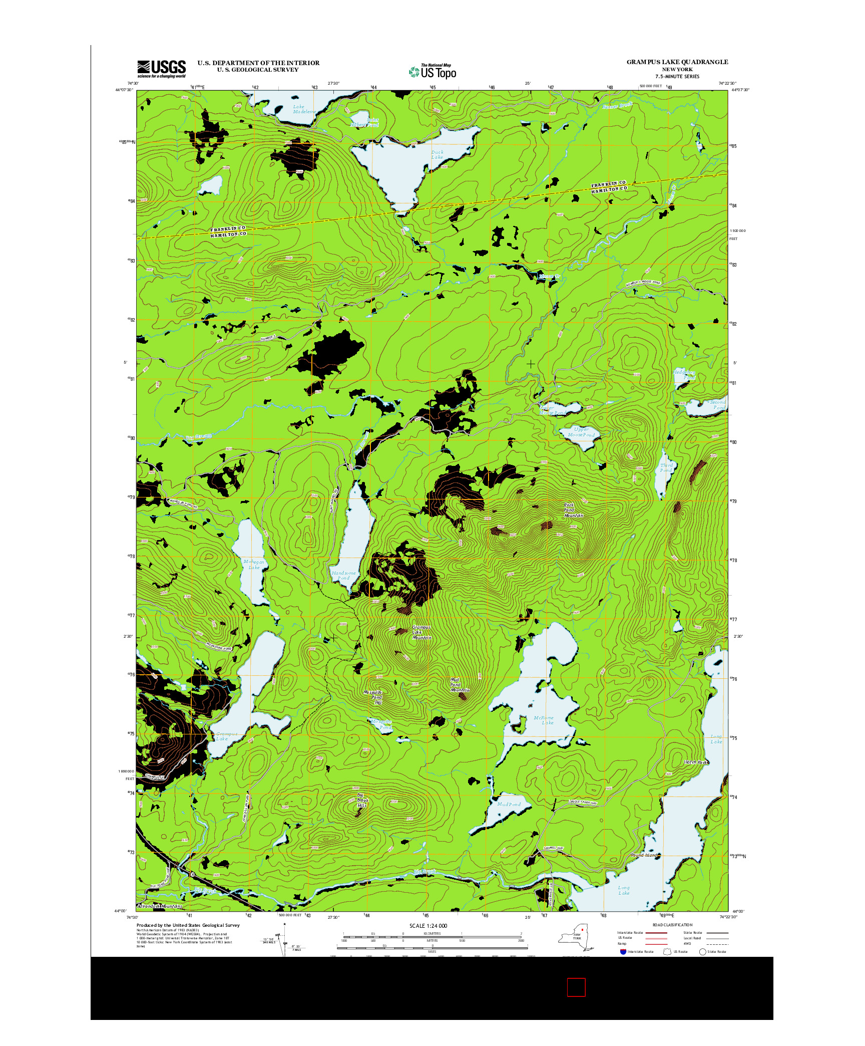 USGS US TOPO 7.5-MINUTE MAP FOR GRAMPUS LAKE, NY 2013