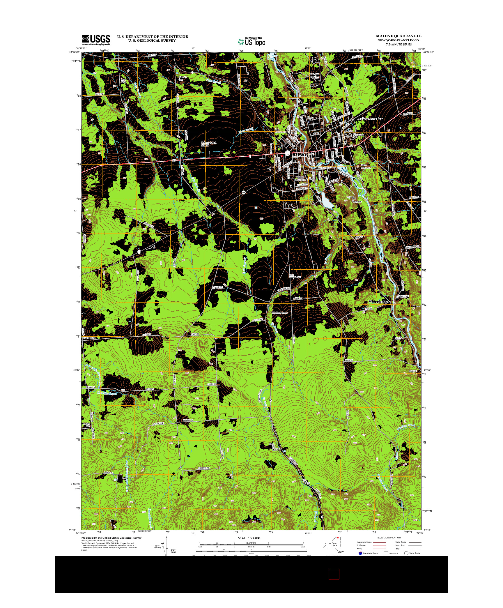 USGS US TOPO 7.5-MINUTE MAP FOR MALONE, NY 2013