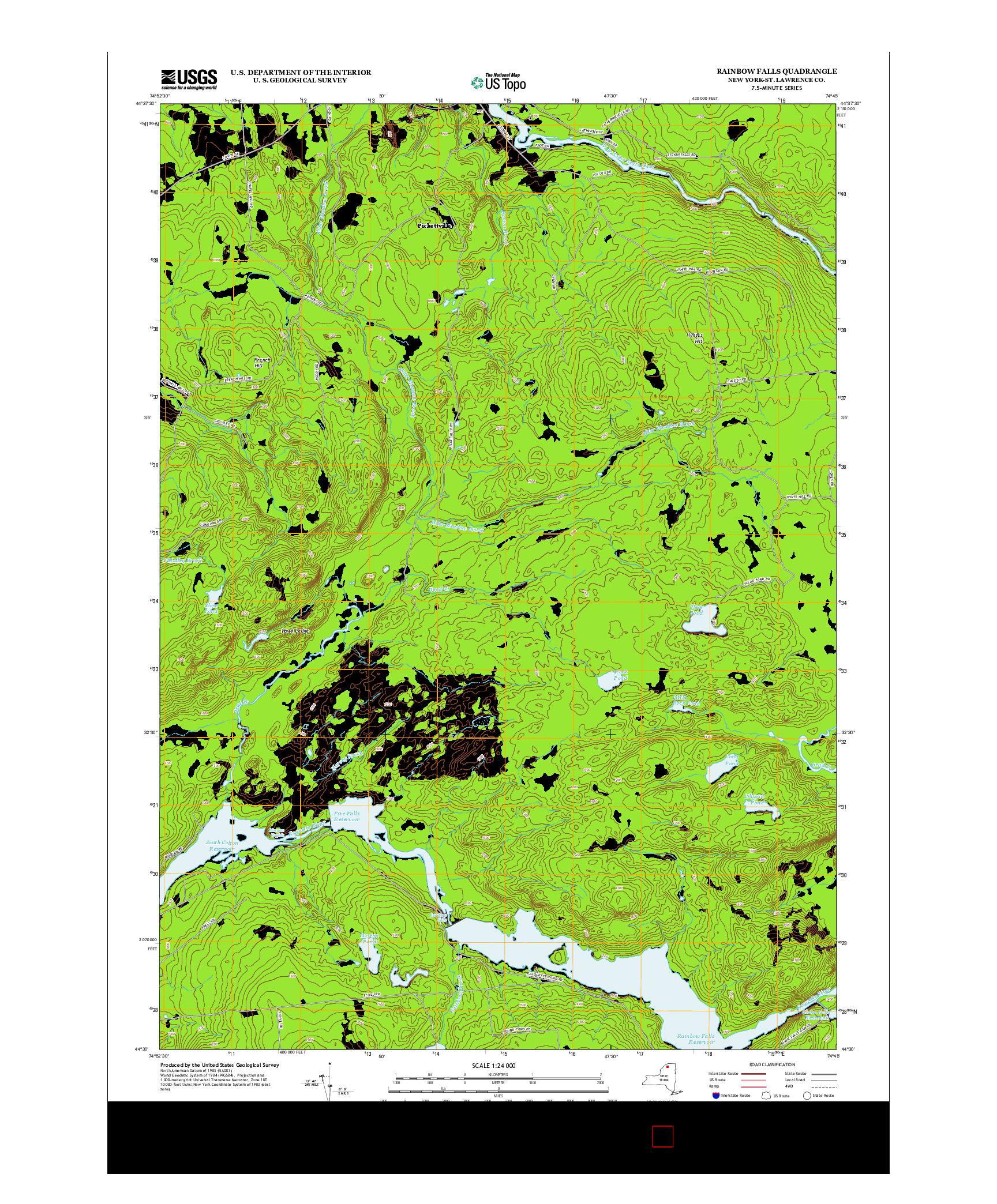 USGS US TOPO 7.5-MINUTE MAP FOR RAINBOW FALLS, NY 2013