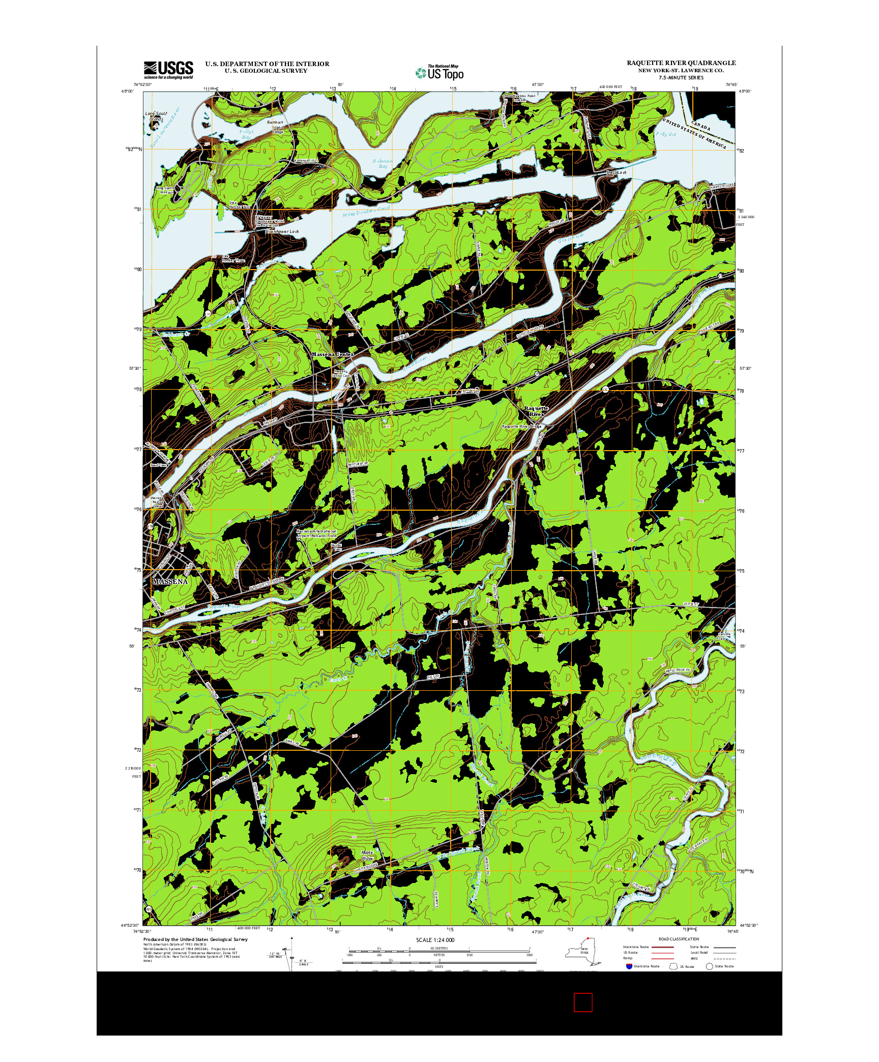 USGS US TOPO 7.5-MINUTE MAP FOR RAQUETTE RIVER, NY 2013
