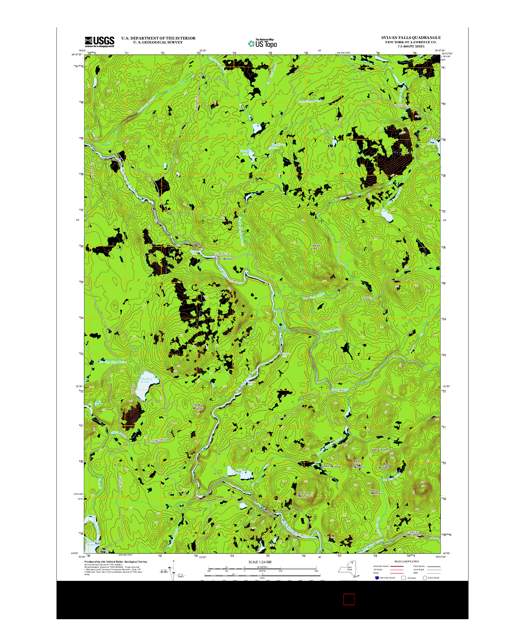 USGS US TOPO 7.5-MINUTE MAP FOR SYLVAN FALLS, NY 2013