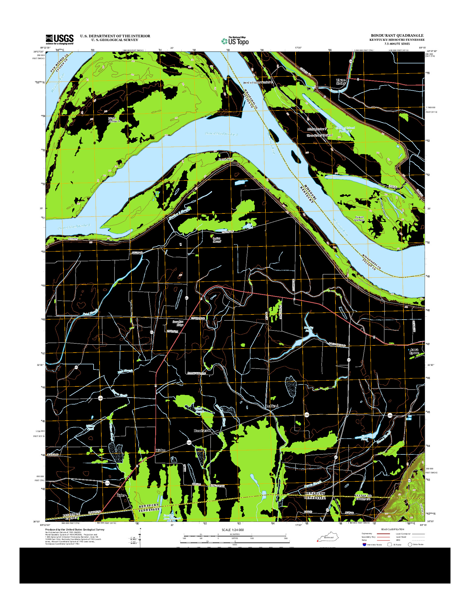USGS US TOPO 7.5-MINUTE MAP FOR BONDURANT, KY-MO-TN 2013