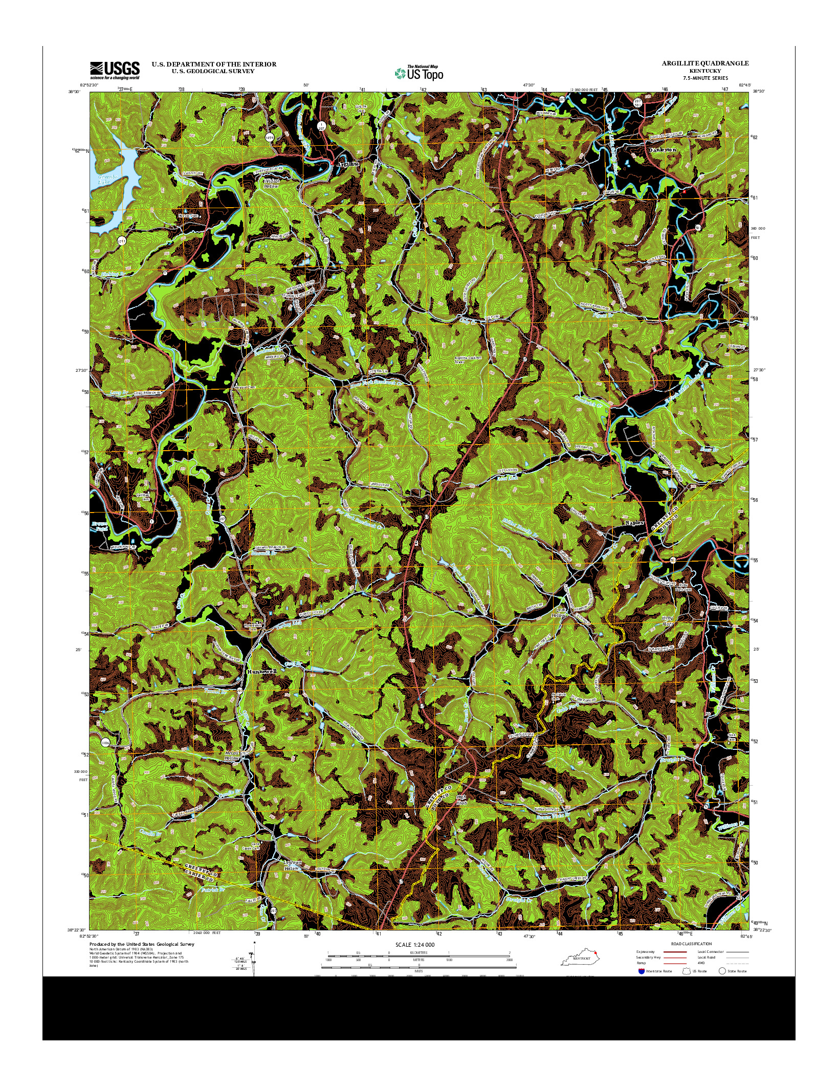 USGS US TOPO 7.5-MINUTE MAP FOR ARGILLITE, KY 2013