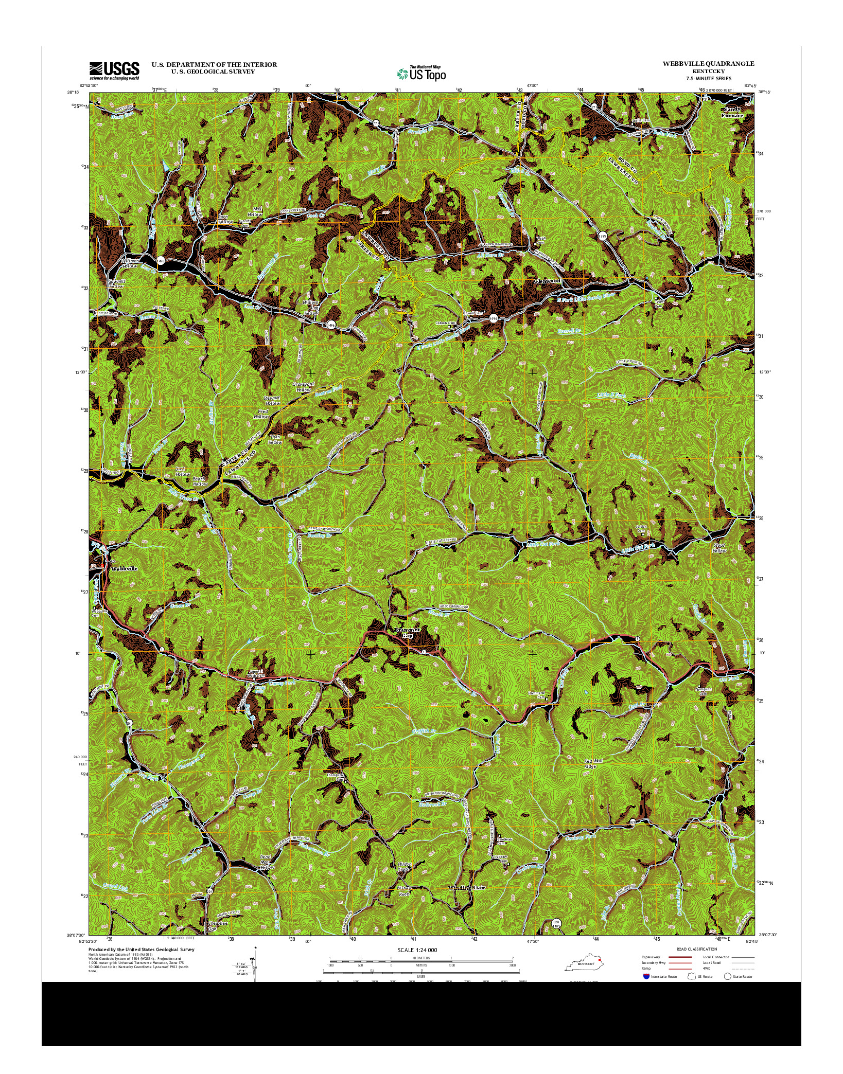 USGS US TOPO 7.5-MINUTE MAP FOR WEBBVILLE, KY 2013