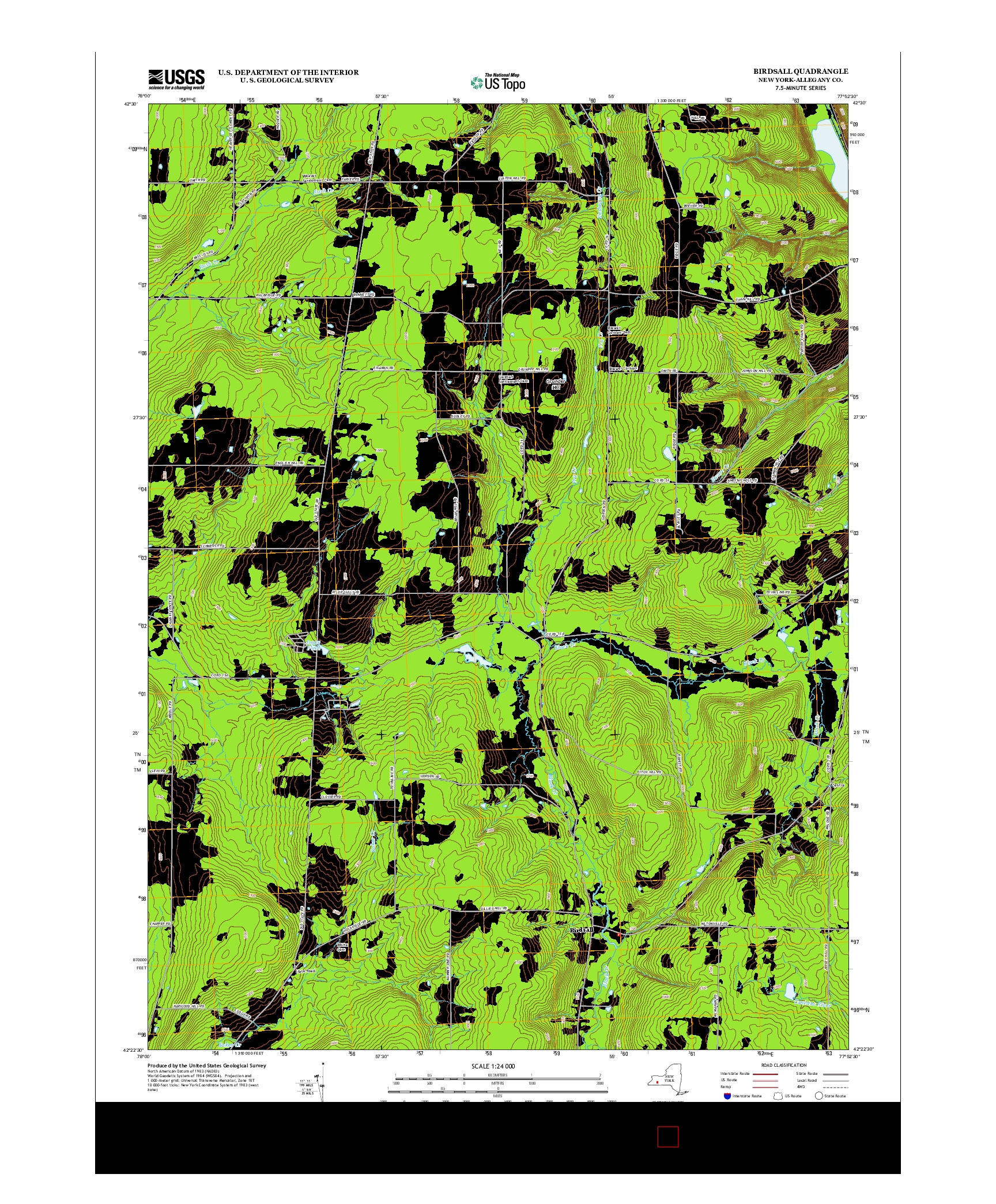 USGS US TOPO 7.5-MINUTE MAP FOR BIRDSALL, NY 2013