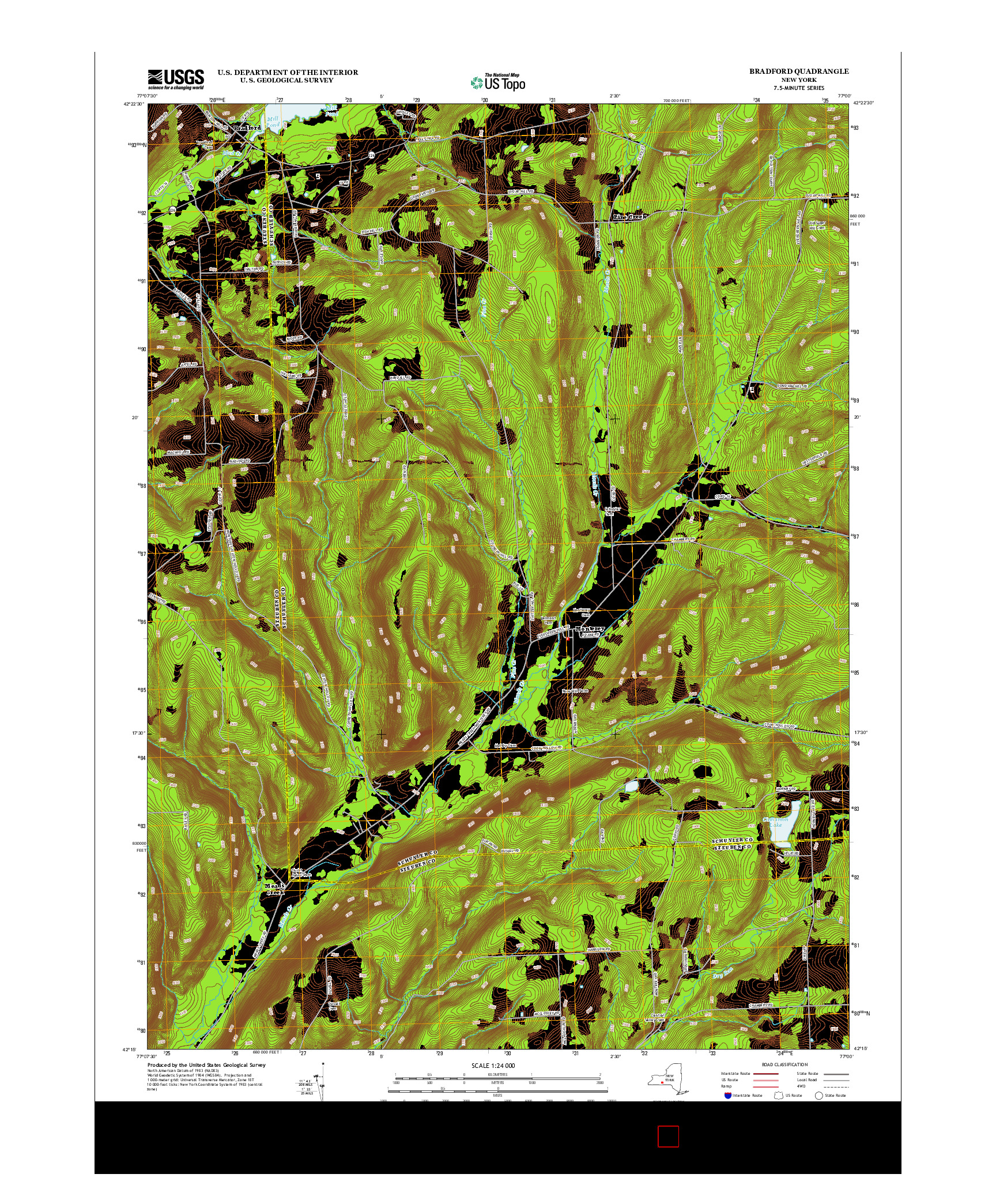 USGS US TOPO 7.5-MINUTE MAP FOR BRADFORD, NY 2013