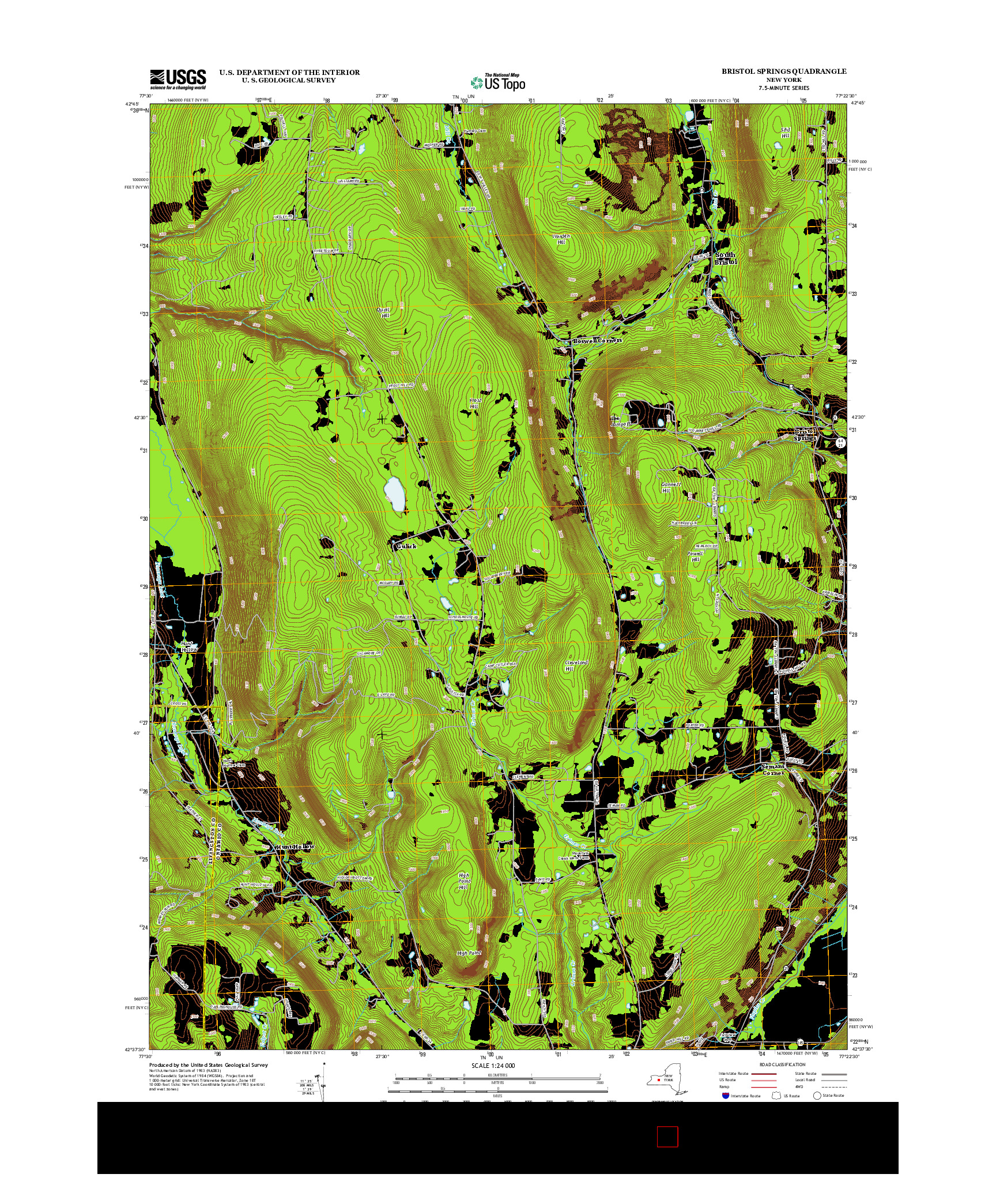 USGS US TOPO 7.5-MINUTE MAP FOR BRISTOL SPRINGS, NY 2013