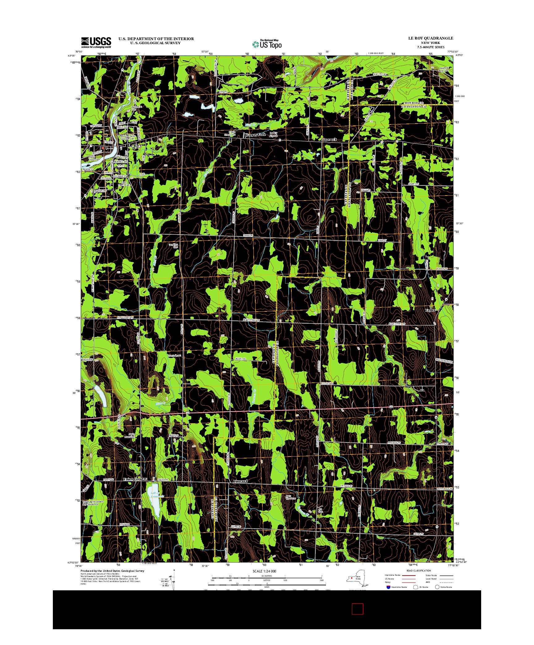 USGS US TOPO 7.5-MINUTE MAP FOR LE ROY, NY 2013